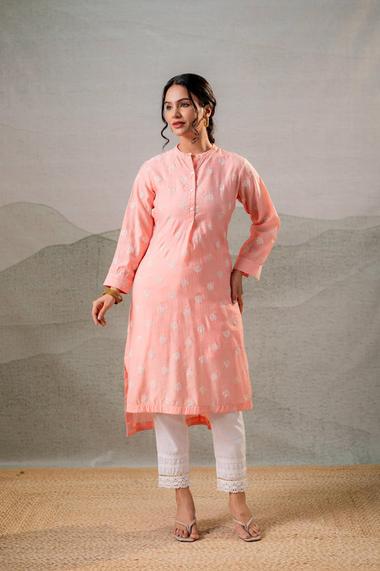 Juniper Peach Embroidered Kurta