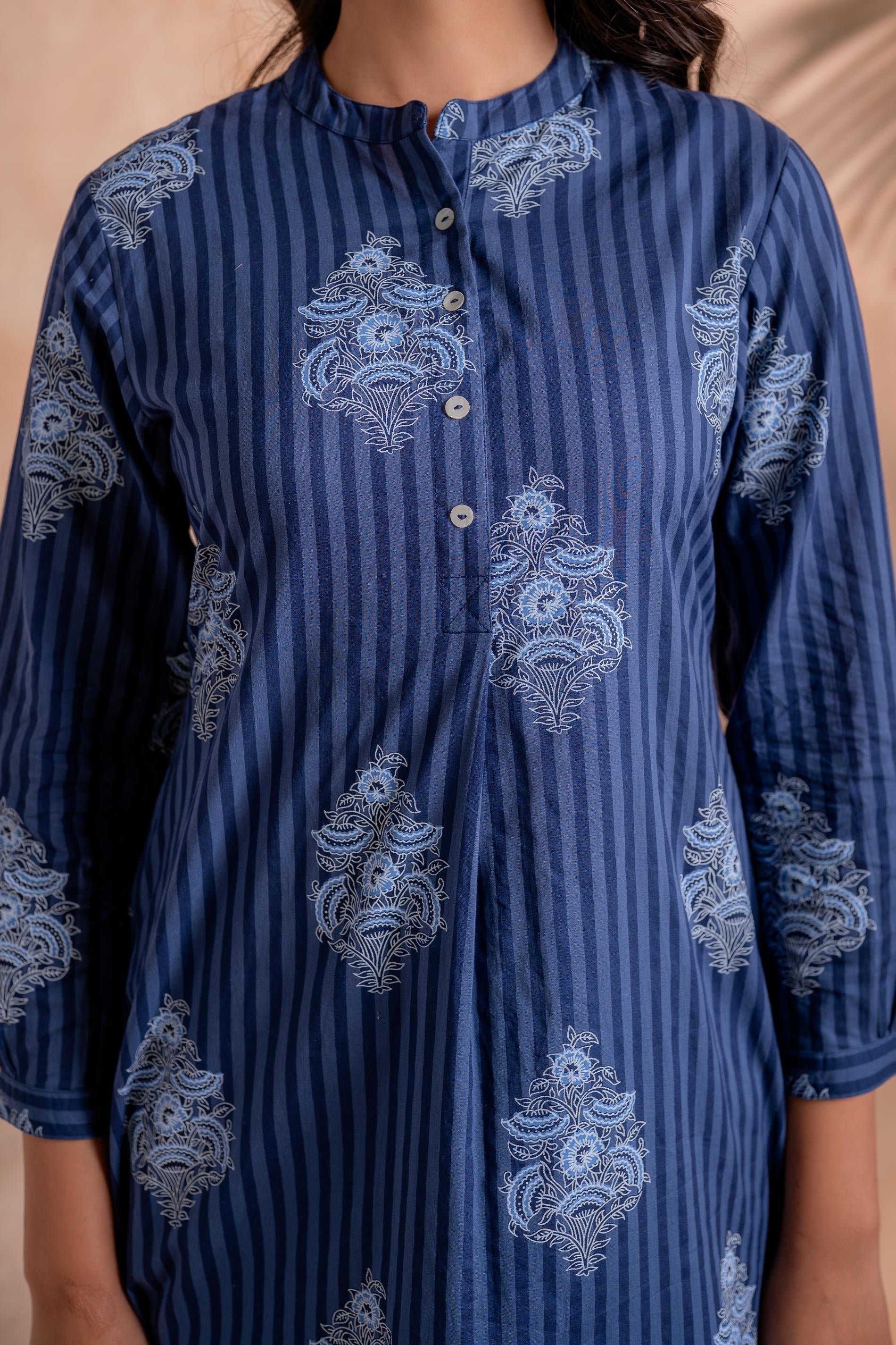Juniper Indigo Stripe Motif Heritage Kurta