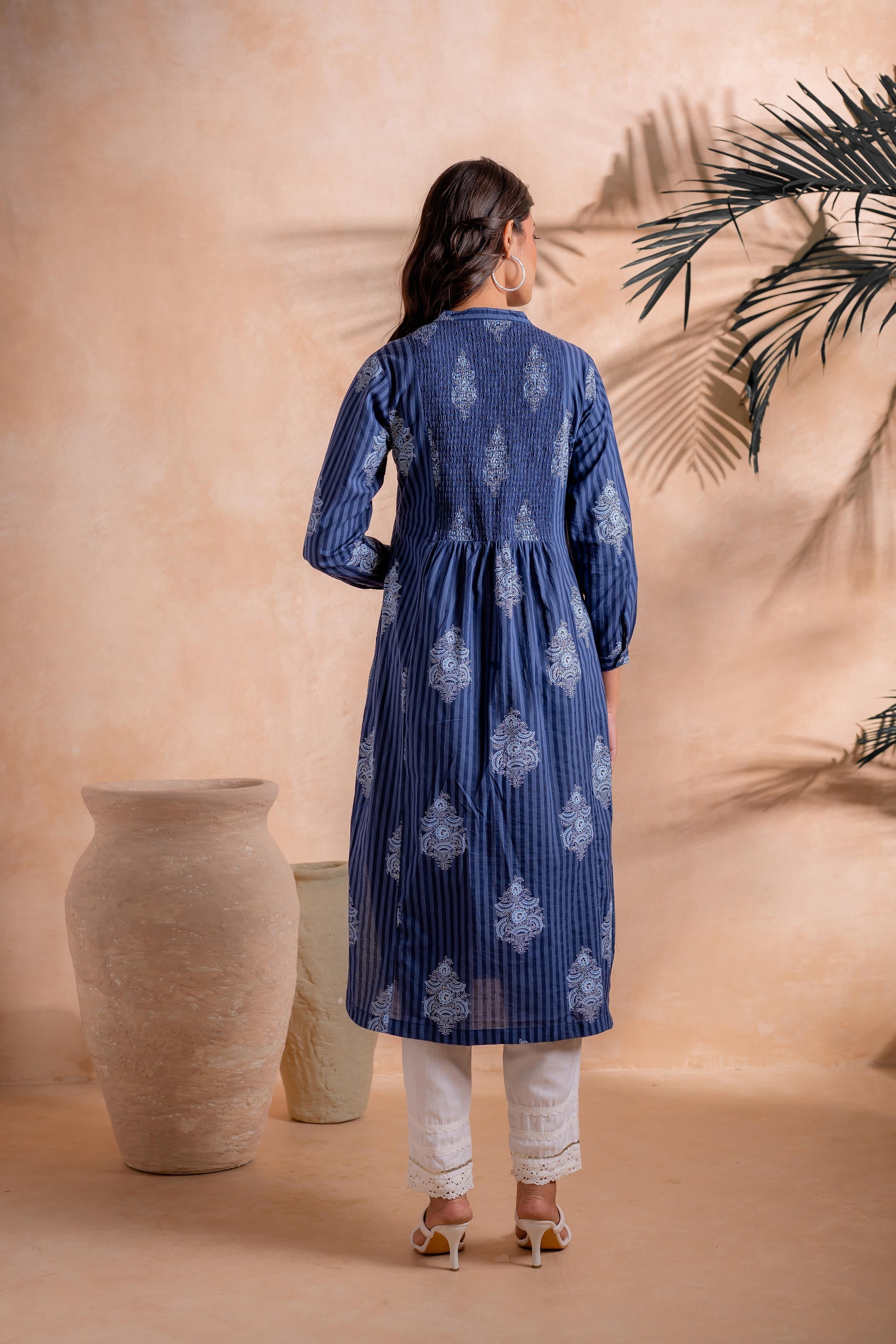 Juniper Indigo Stripe Motif Heritage Kurta