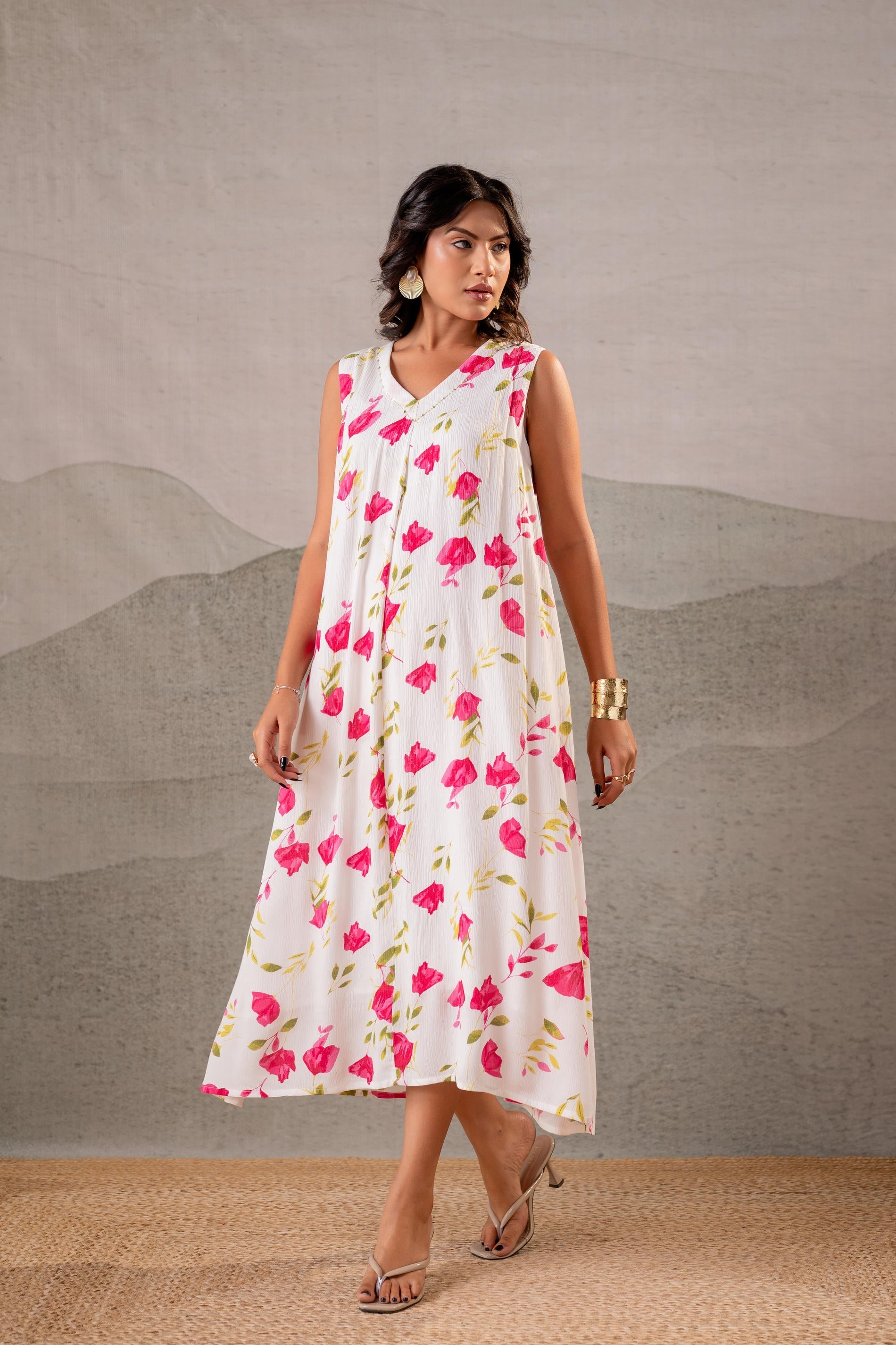 Juniper Gulbahar Off-White Floral Flared Kurta