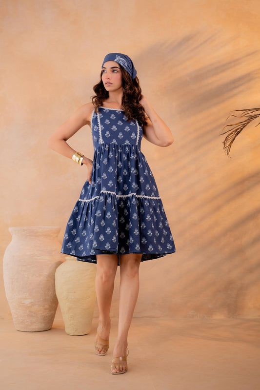 Juniper Neelika Indigo Tiered Mini Dress
