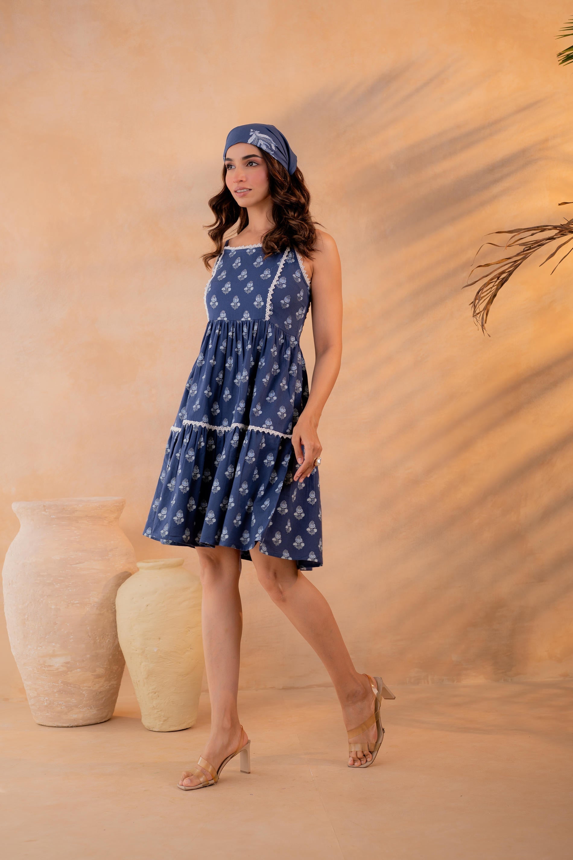 Juniper Neelika Indigo Tiered Mini Dress