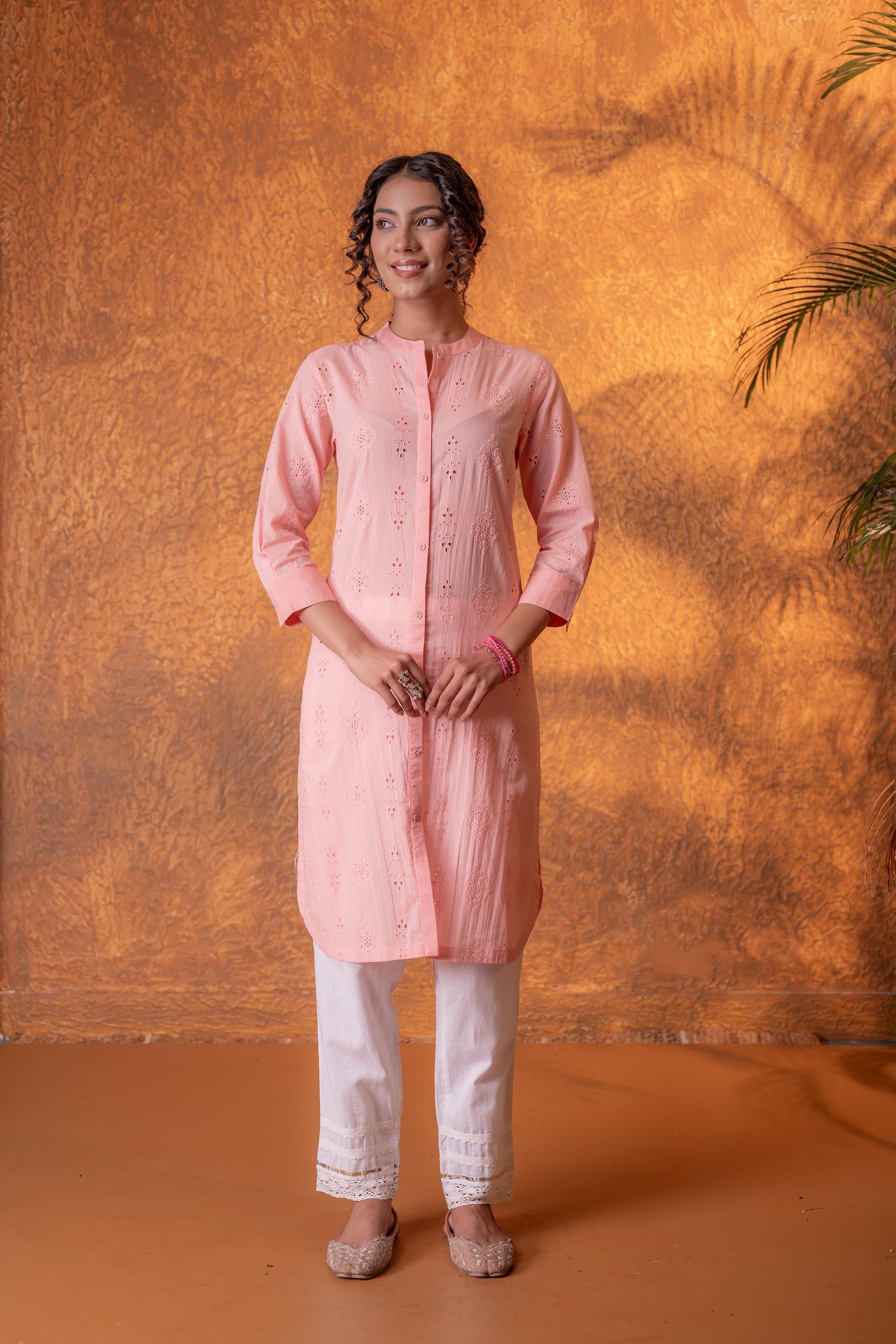 Juniper Peach Chikankari Kurta