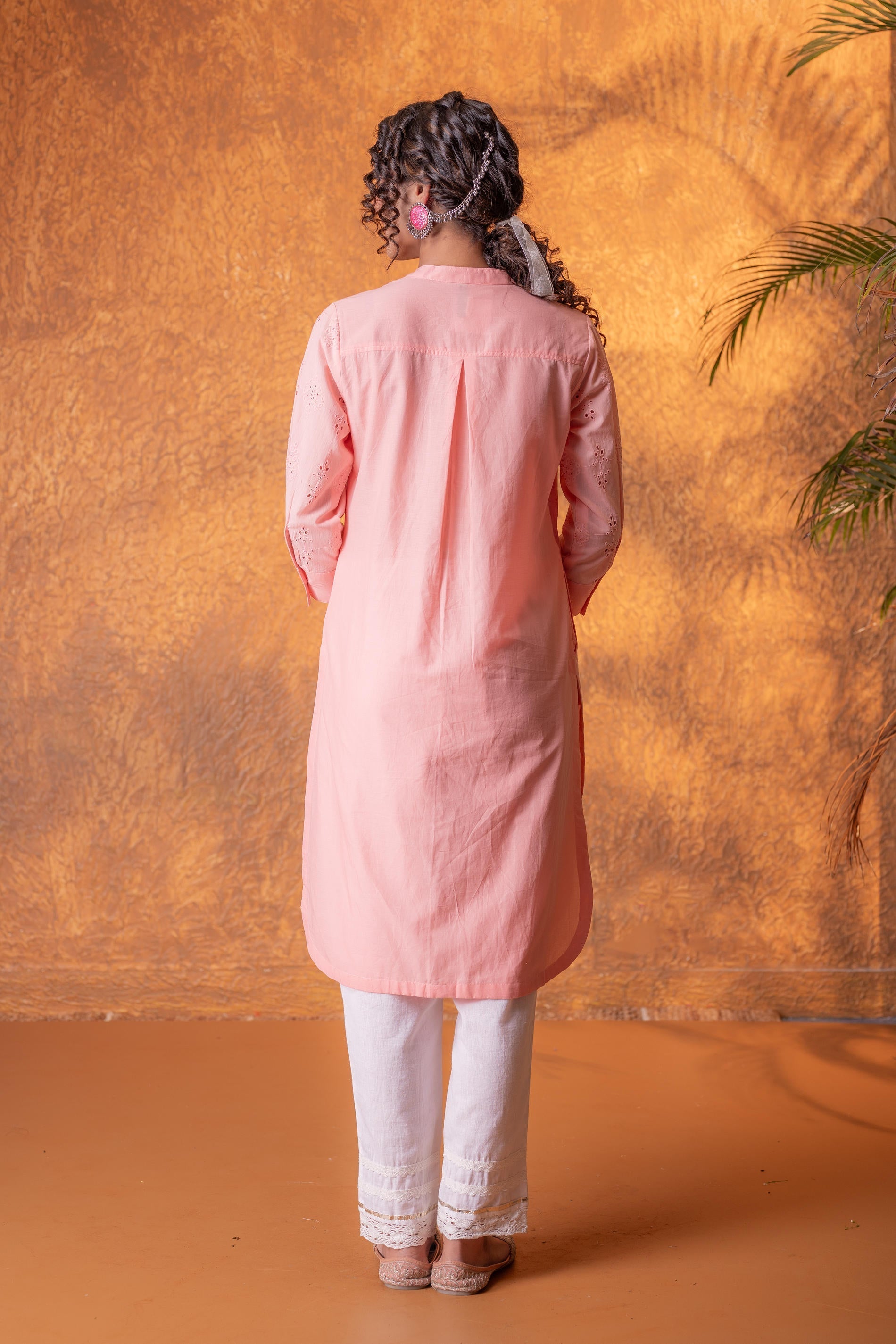 Juniper Peach Chikankari Kurta