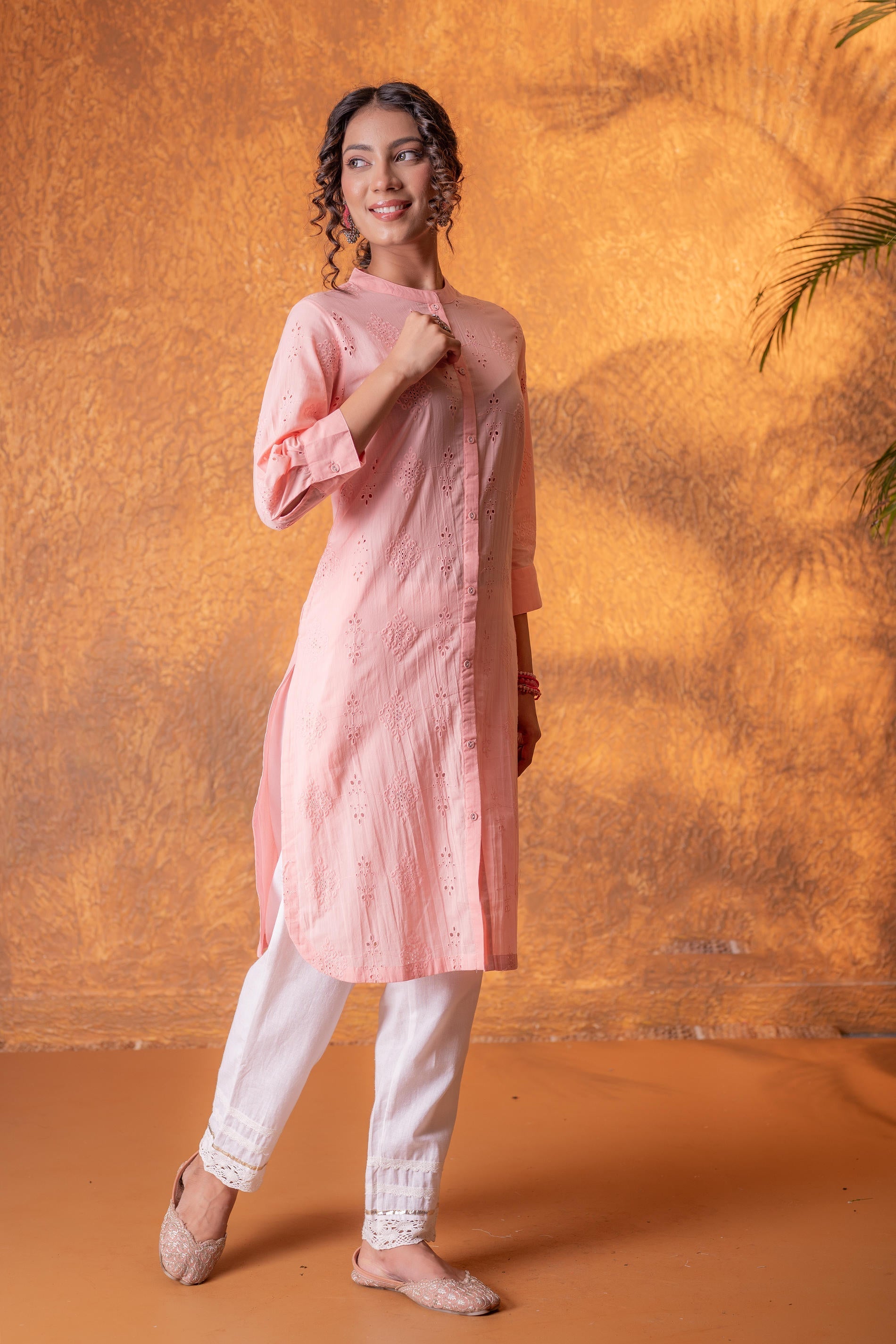Juniper Peach Chikankari Kurta