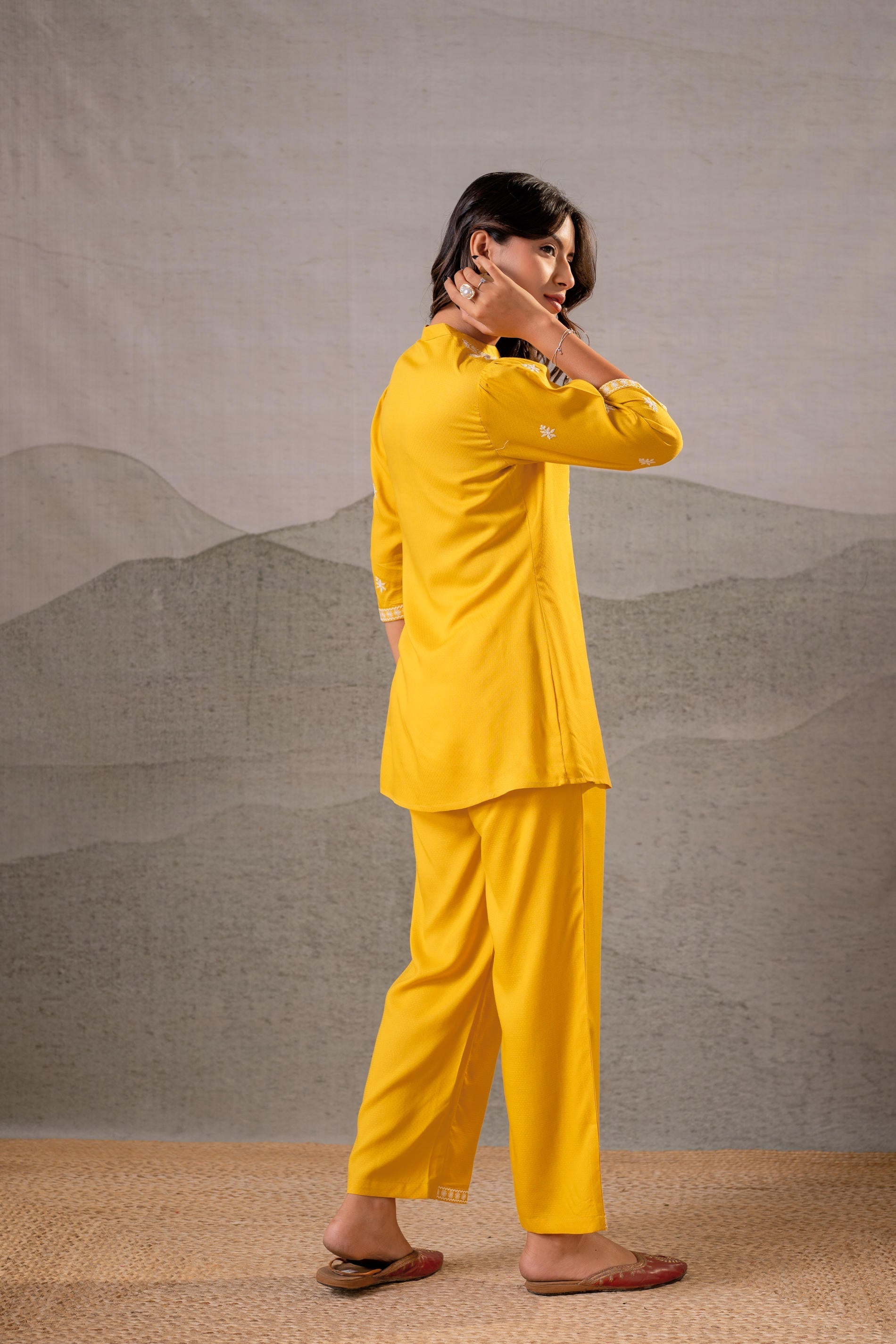Juniper Sunlit Bloom Mustard Embroidered Co-Ord Set