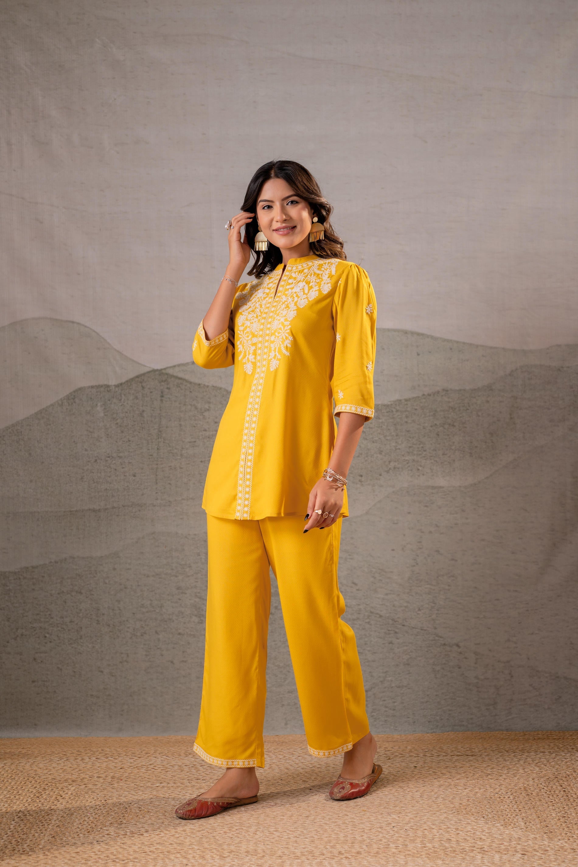 Juniper Sunlit Bloom Mustard Embroidered Co-Ord Set