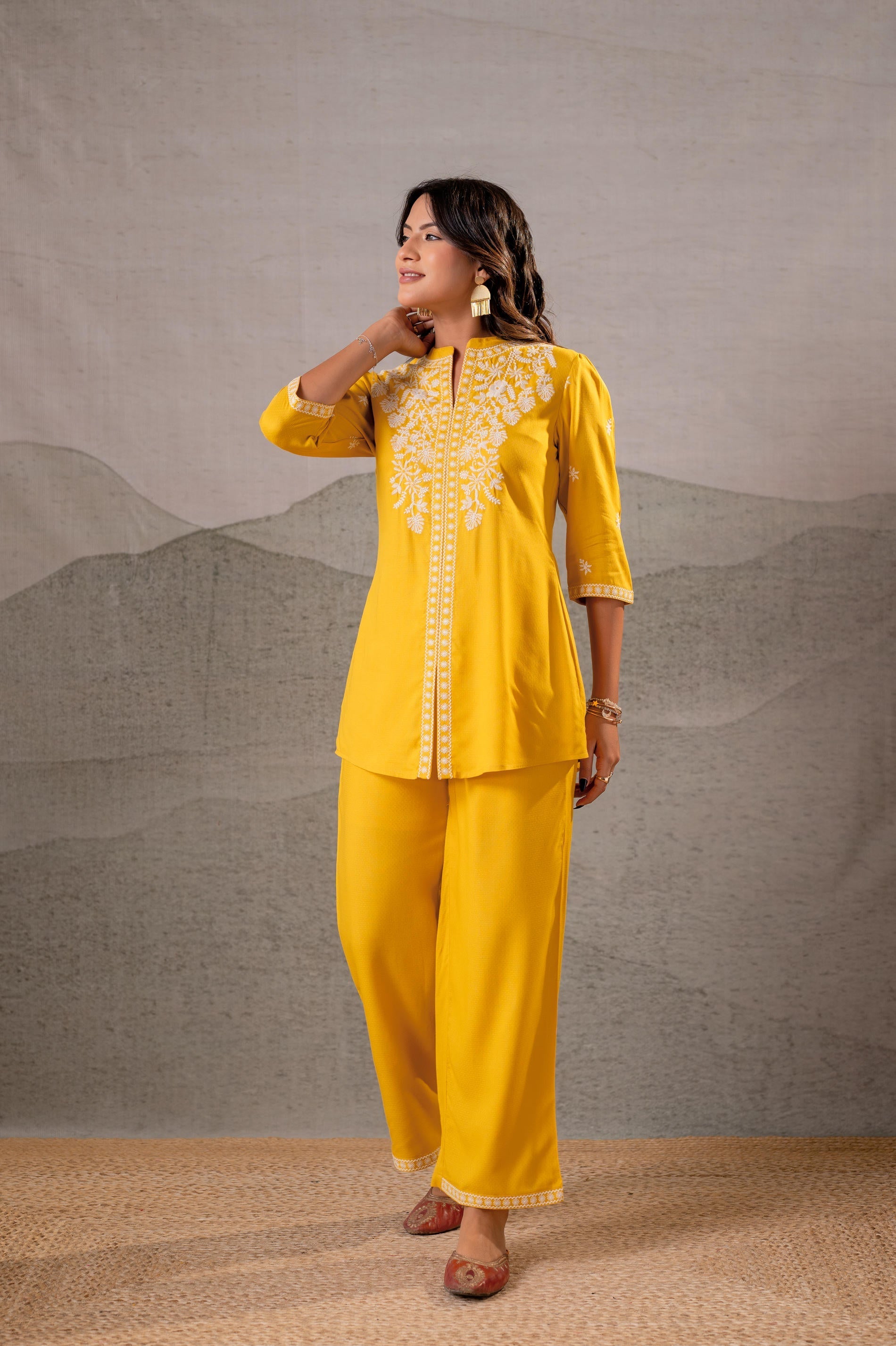 Juniper Sunlit Bloom Mustard Embroidered Co-Ord Set