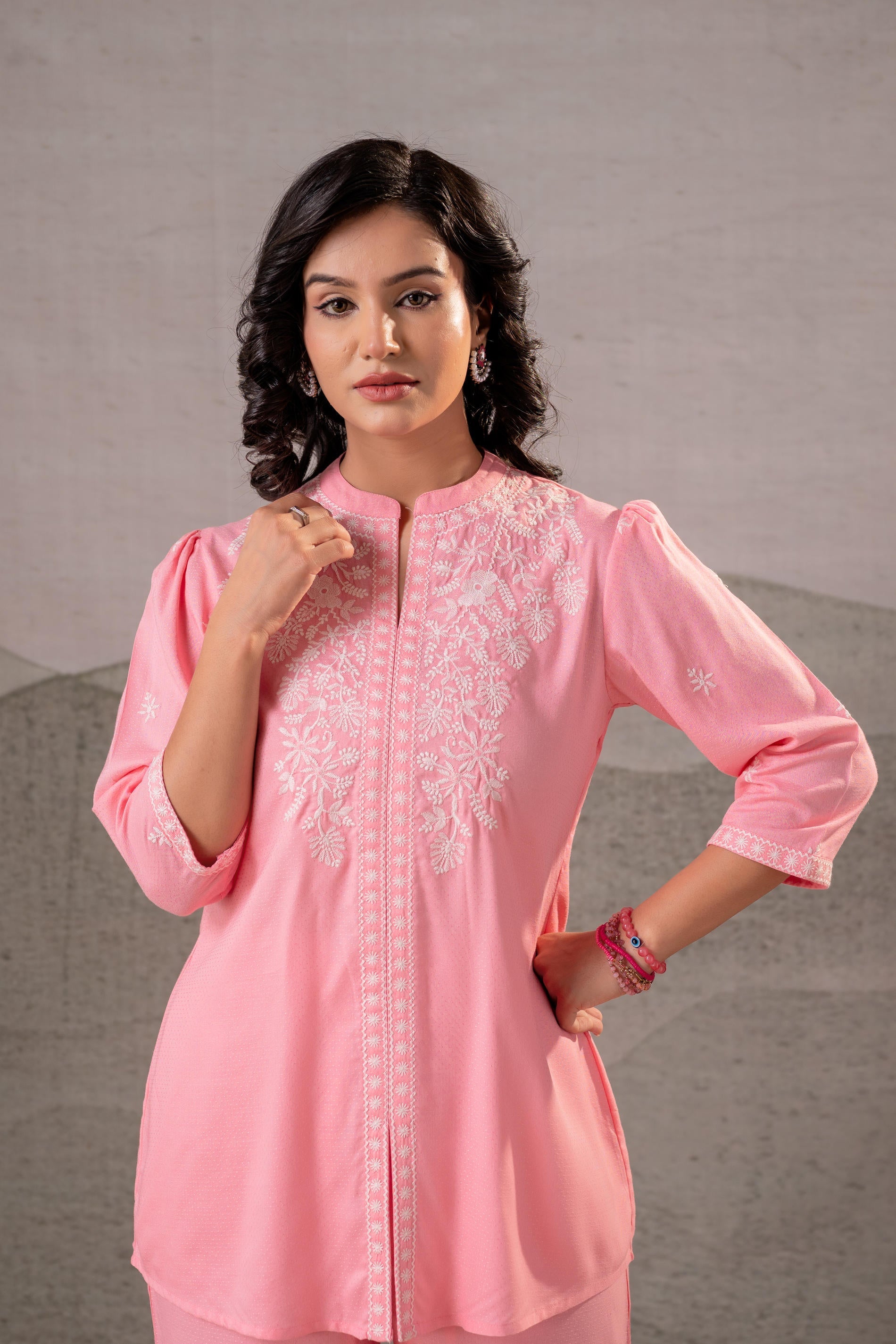 Juniper Peach Bloom Embroidered Co-Ord Set