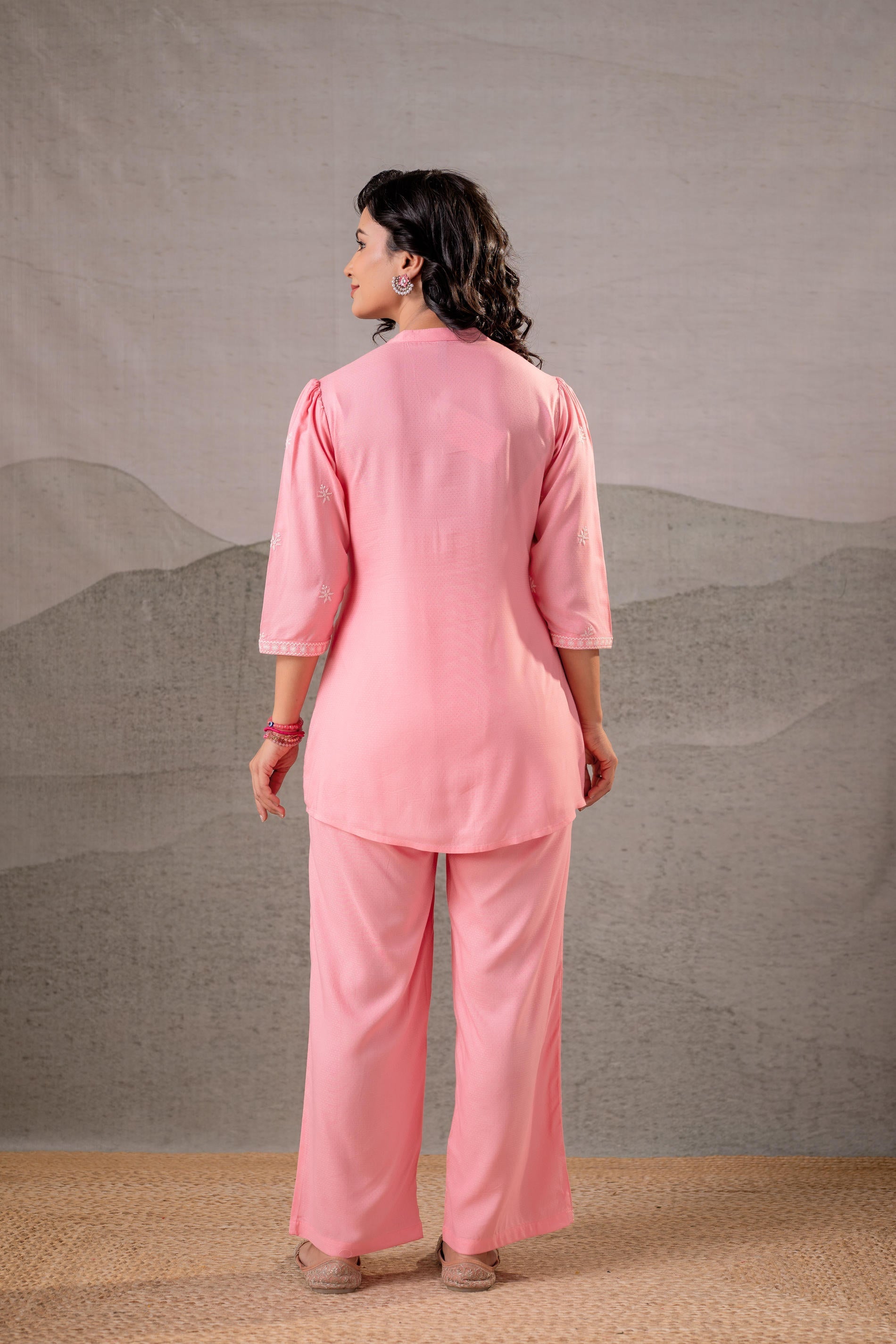 Juniper Peach Bloom Embroidered Co-Ord Set