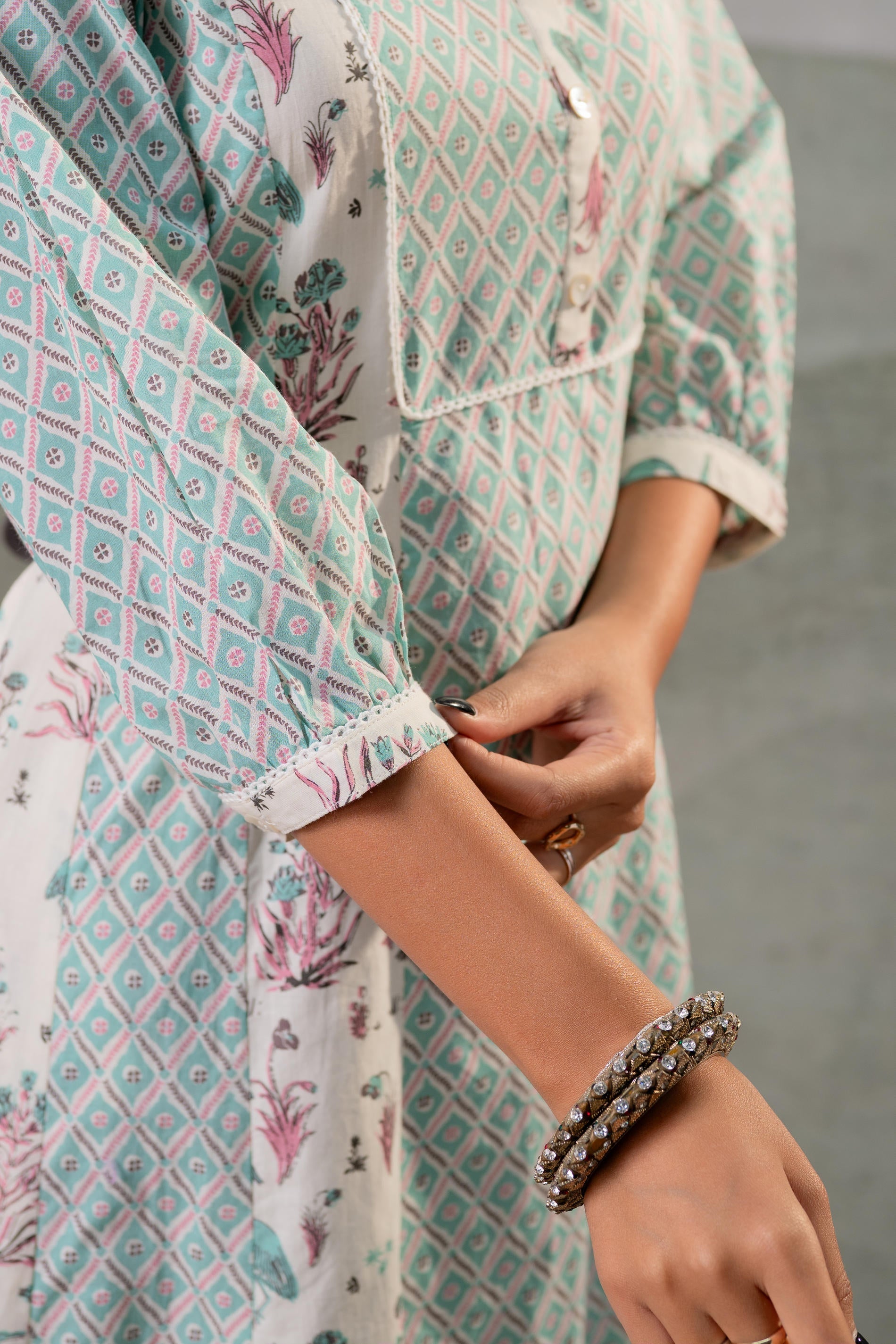 Juniper Mint Garden Harmony Kurta Pant And Dupatta Set