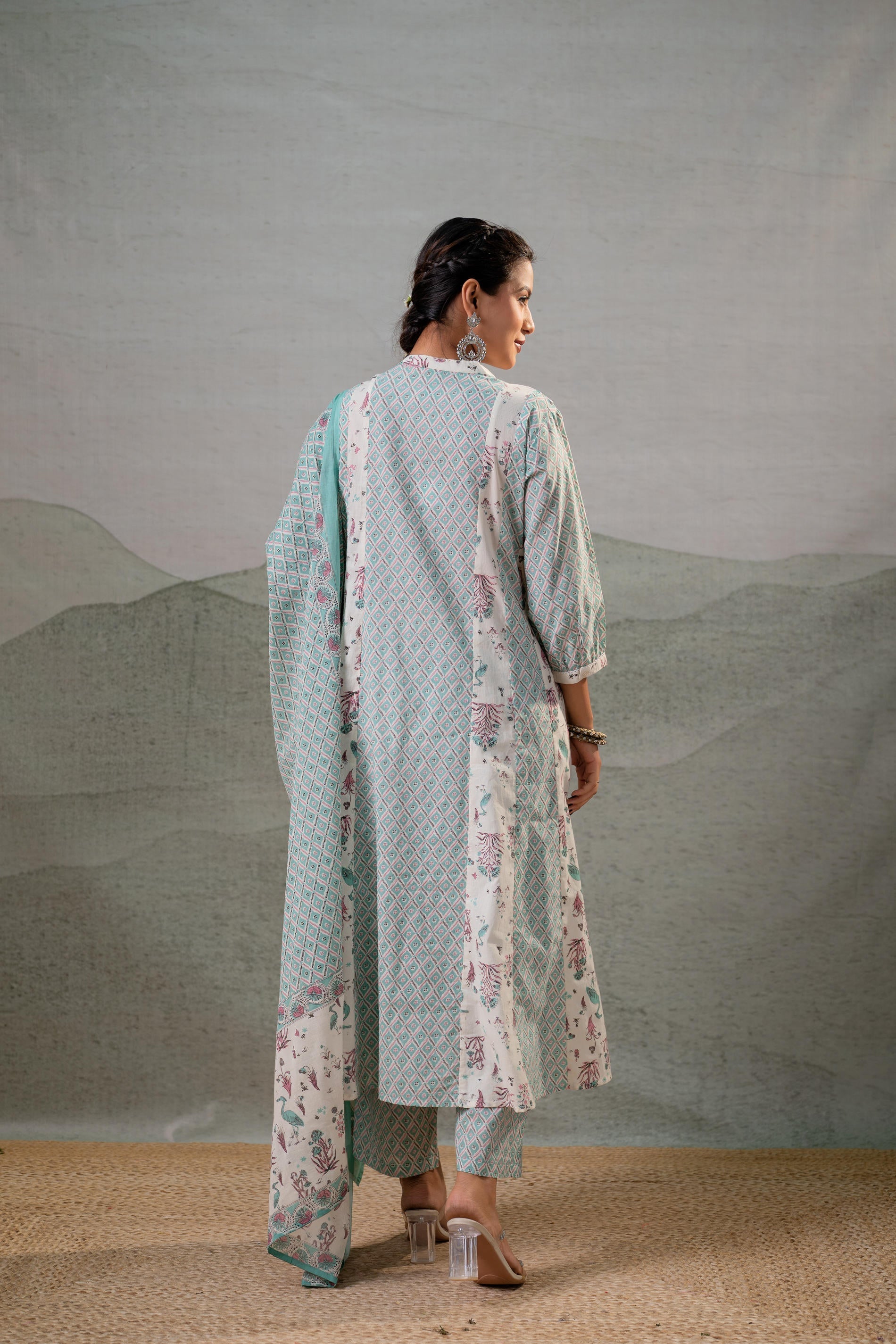 Juniper Mint Garden Harmony Kurta Pant And Dupatta Set