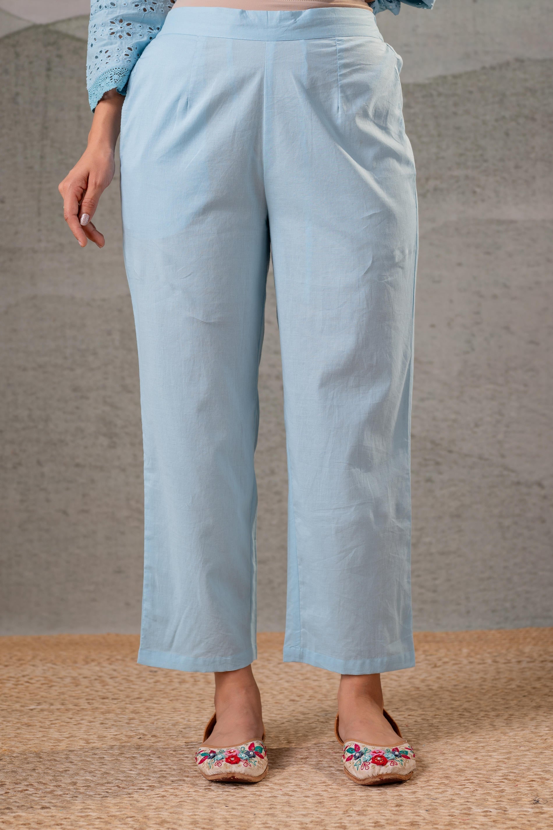 Juniper Sky Blue Schiffli Kurta And Pant Set