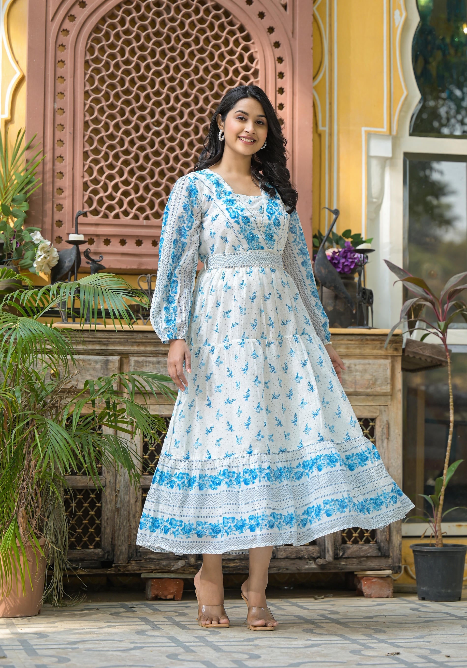 Juniper White Whispering Sky Floral Midi Dress