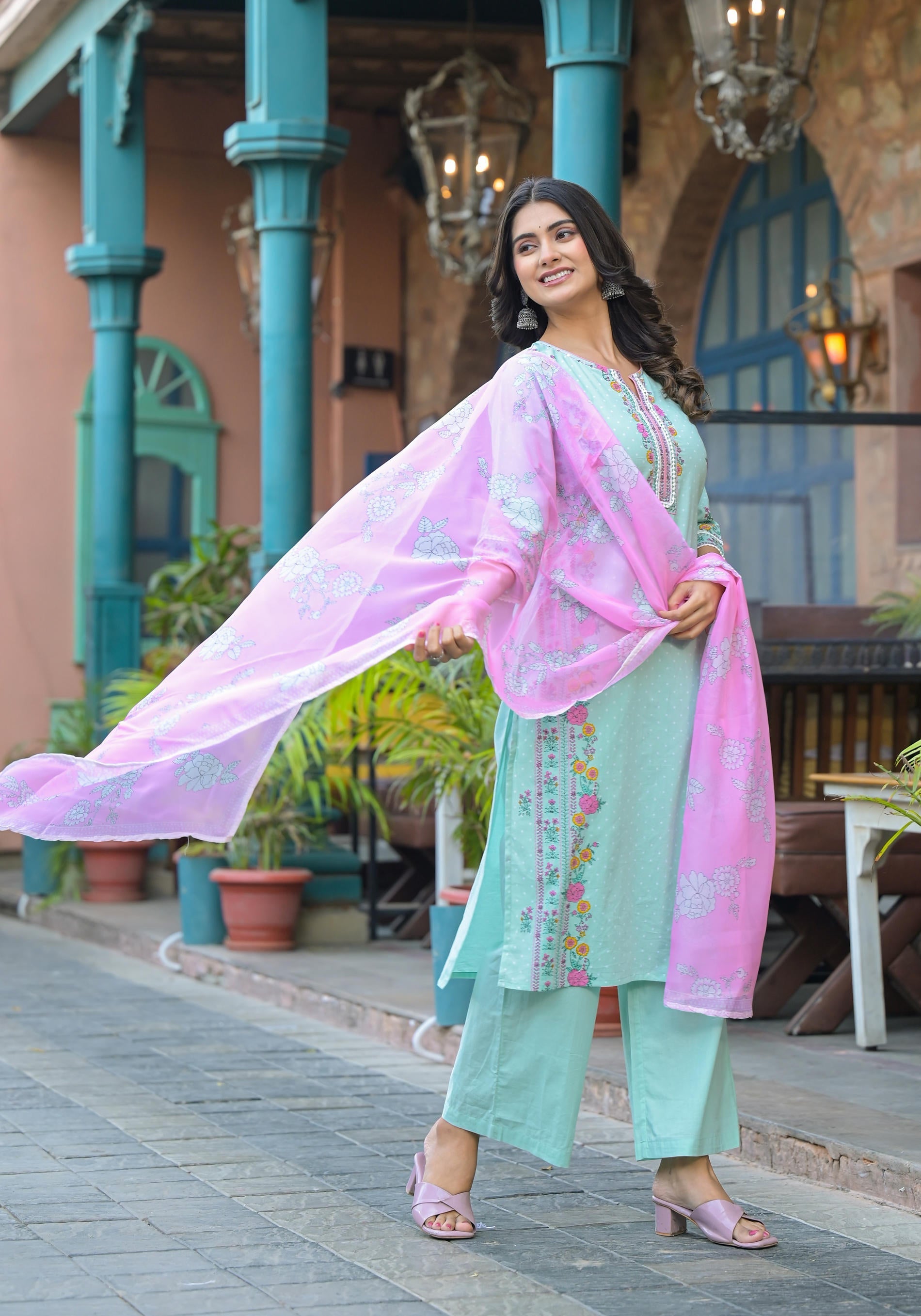Juniper Mintgreen Pastel Harmony Printed Kurta Set