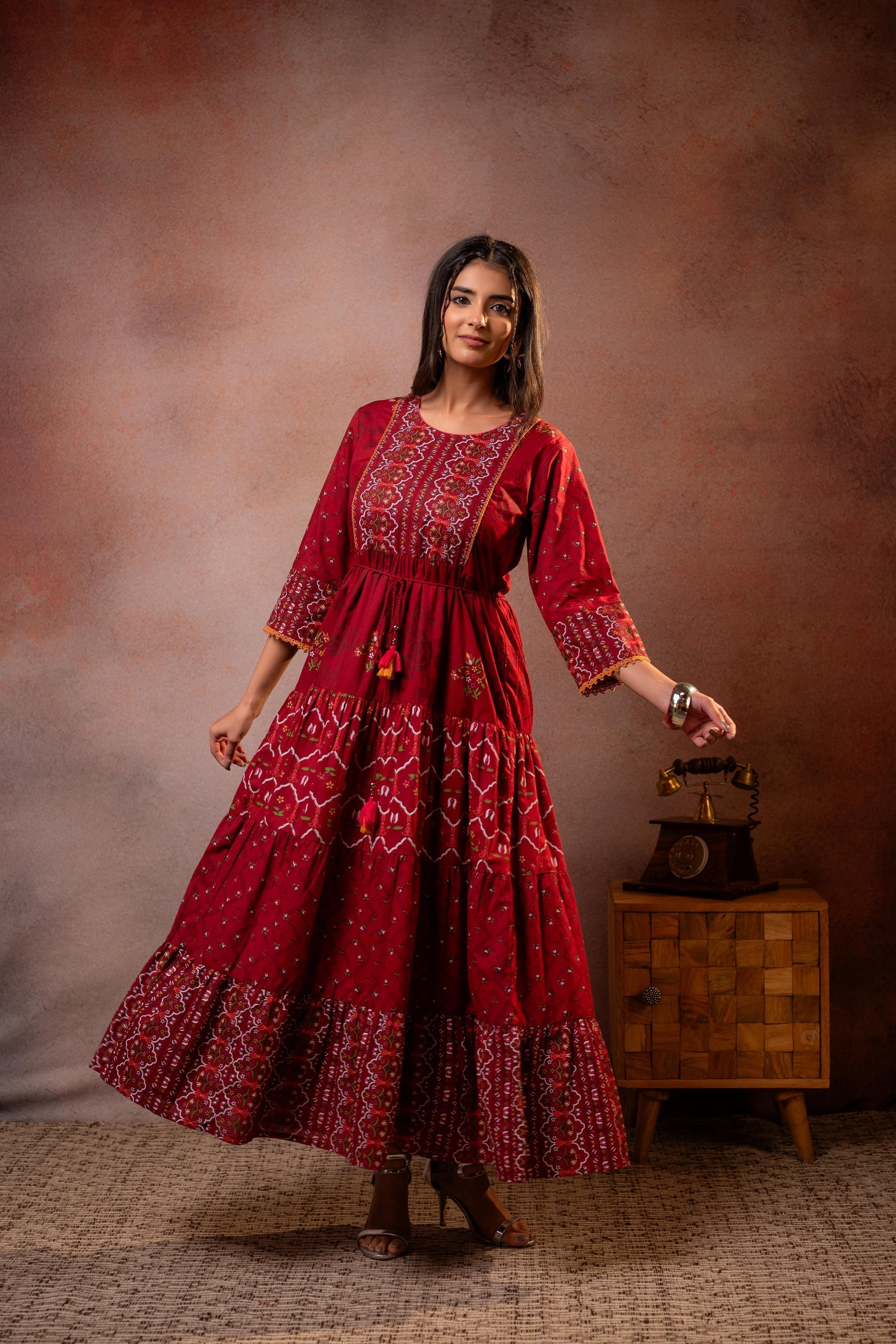 Juniper Rangriti Noor Maroon Handcrafted Boho Dress