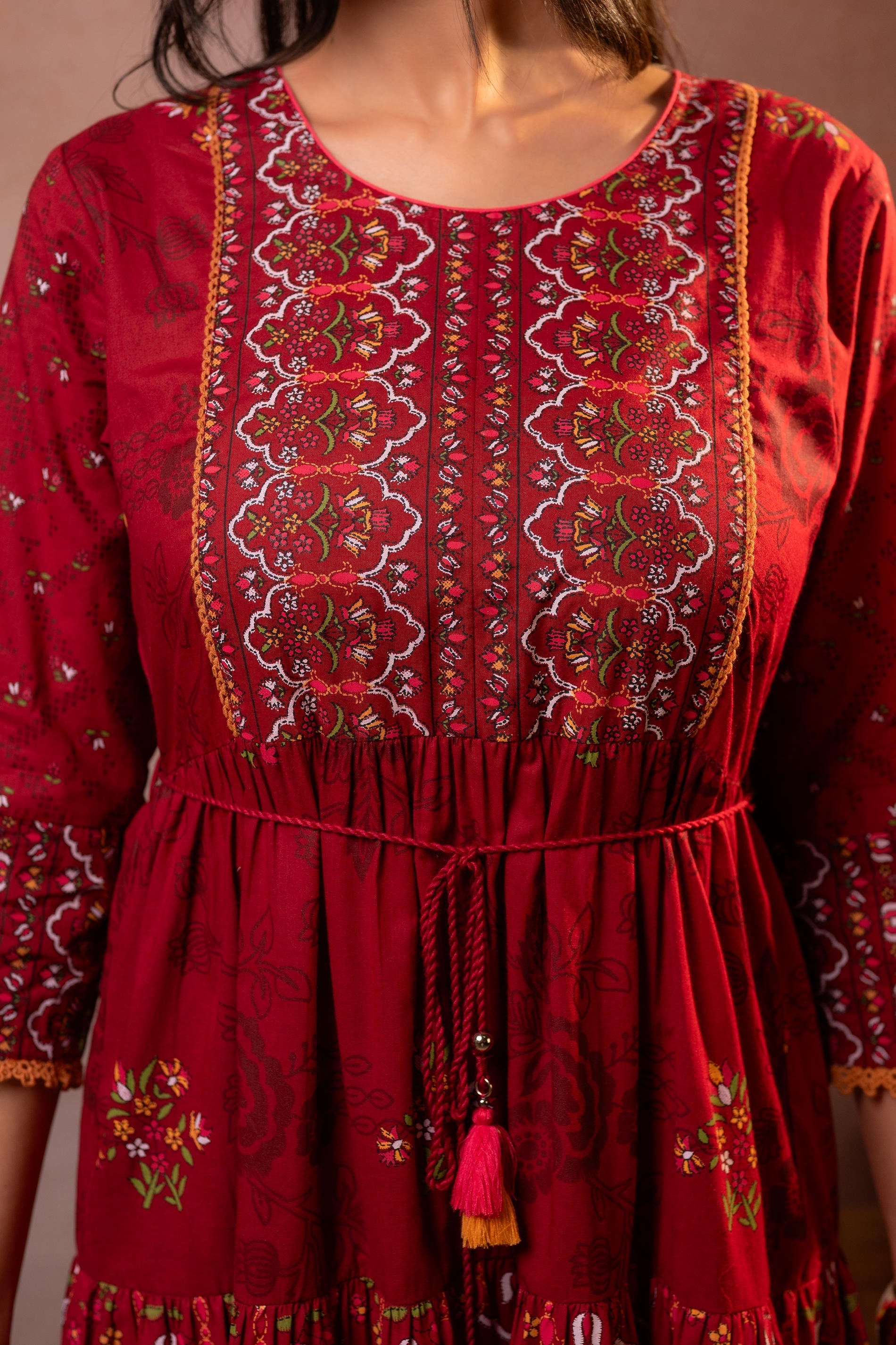 Juniper Rangriti Noor Maroon Handcrafted Boho Dress