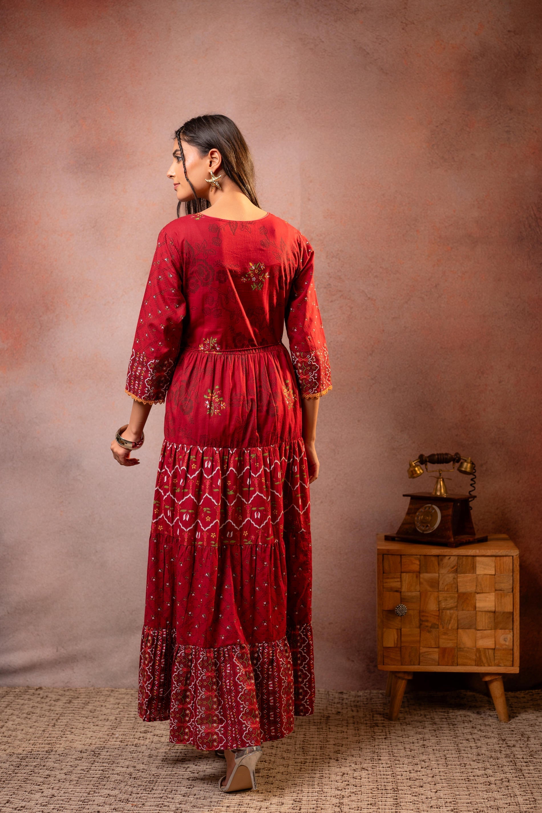 Juniper Rangriti Noor Maroon Handcrafted Boho Dress