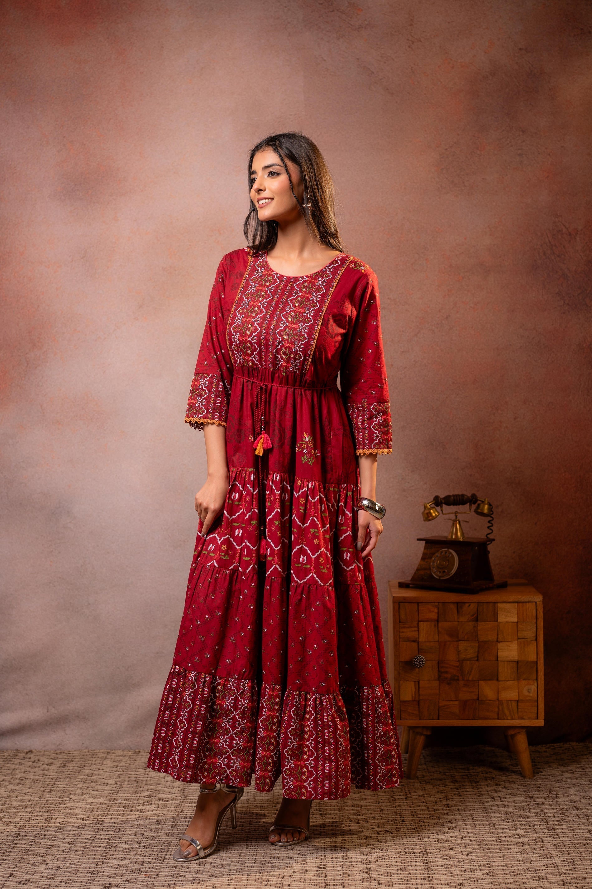 Juniper Rangriti Noor Maroon Handcrafted Boho Dress