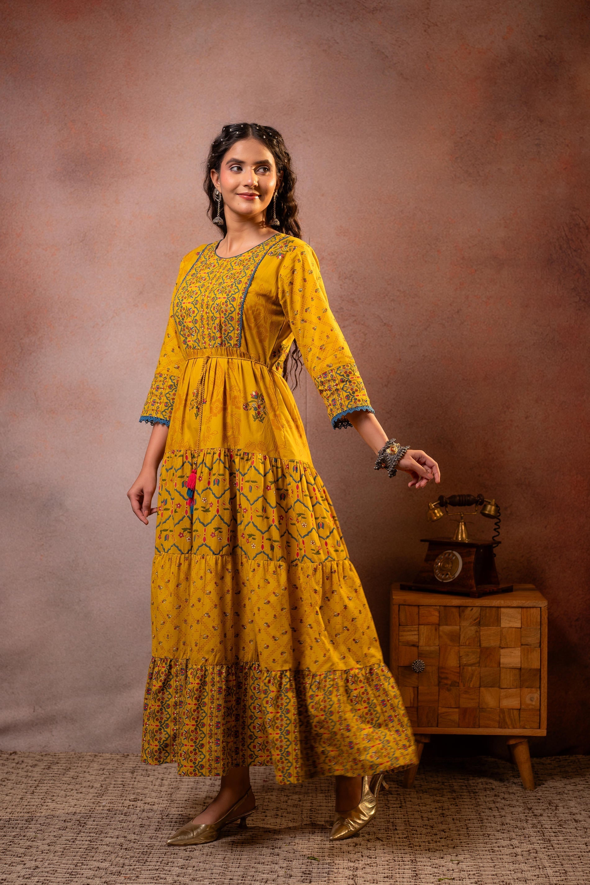 Juniper Rangriti Noor Mustard Handcrafted Boho Dress