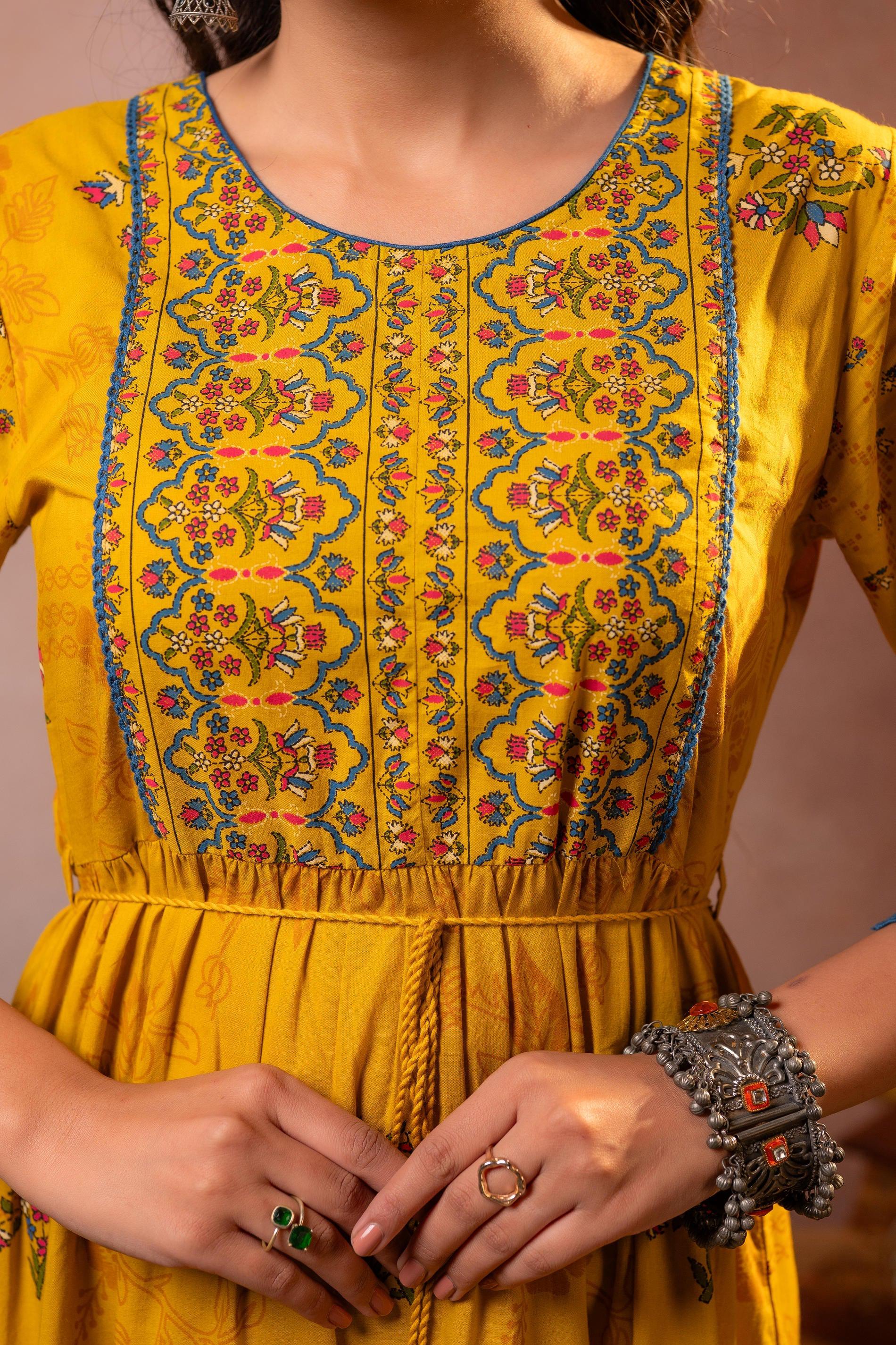 Juniper Rangriti Noor Mustard Handcrafted Boho Dress
