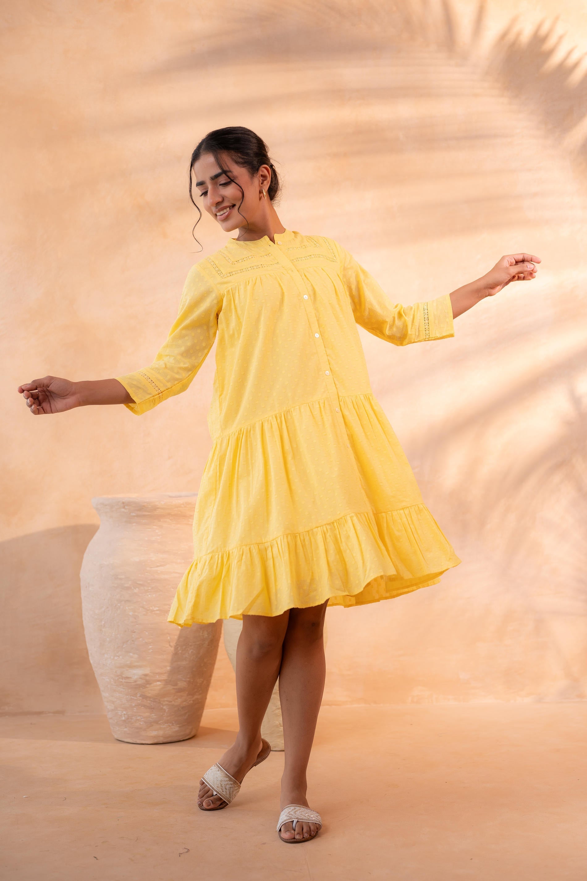 Juniper Zest Bloom Yellow Tiered Summer Dress