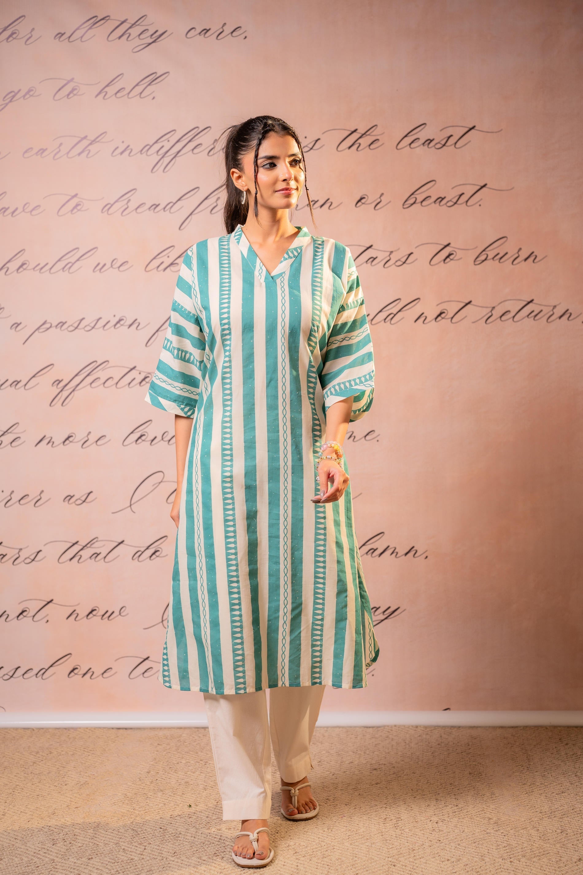 Juniper Teal Nomad Stripe Relaxed Kurta
