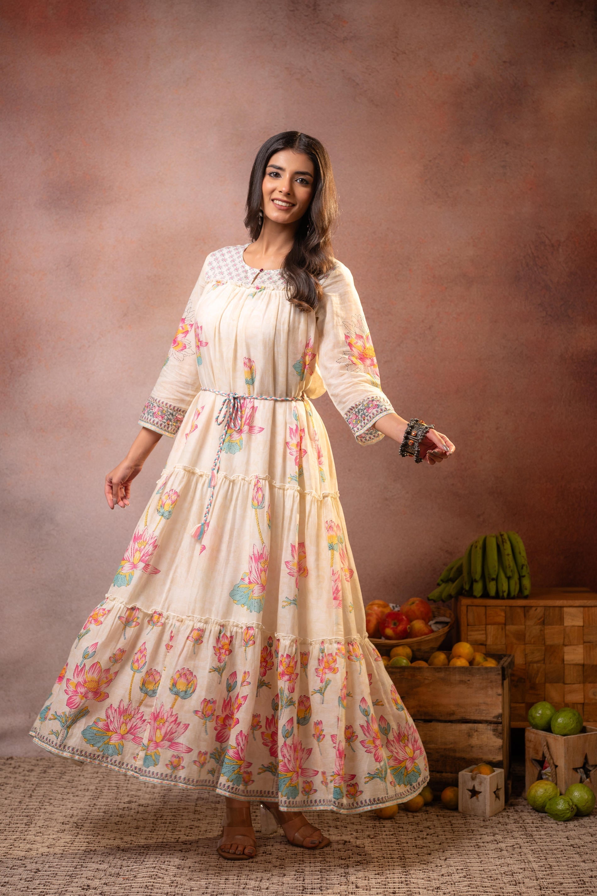 Juniper Ivory Gulbahar Tiered Boho Maxi Dress
