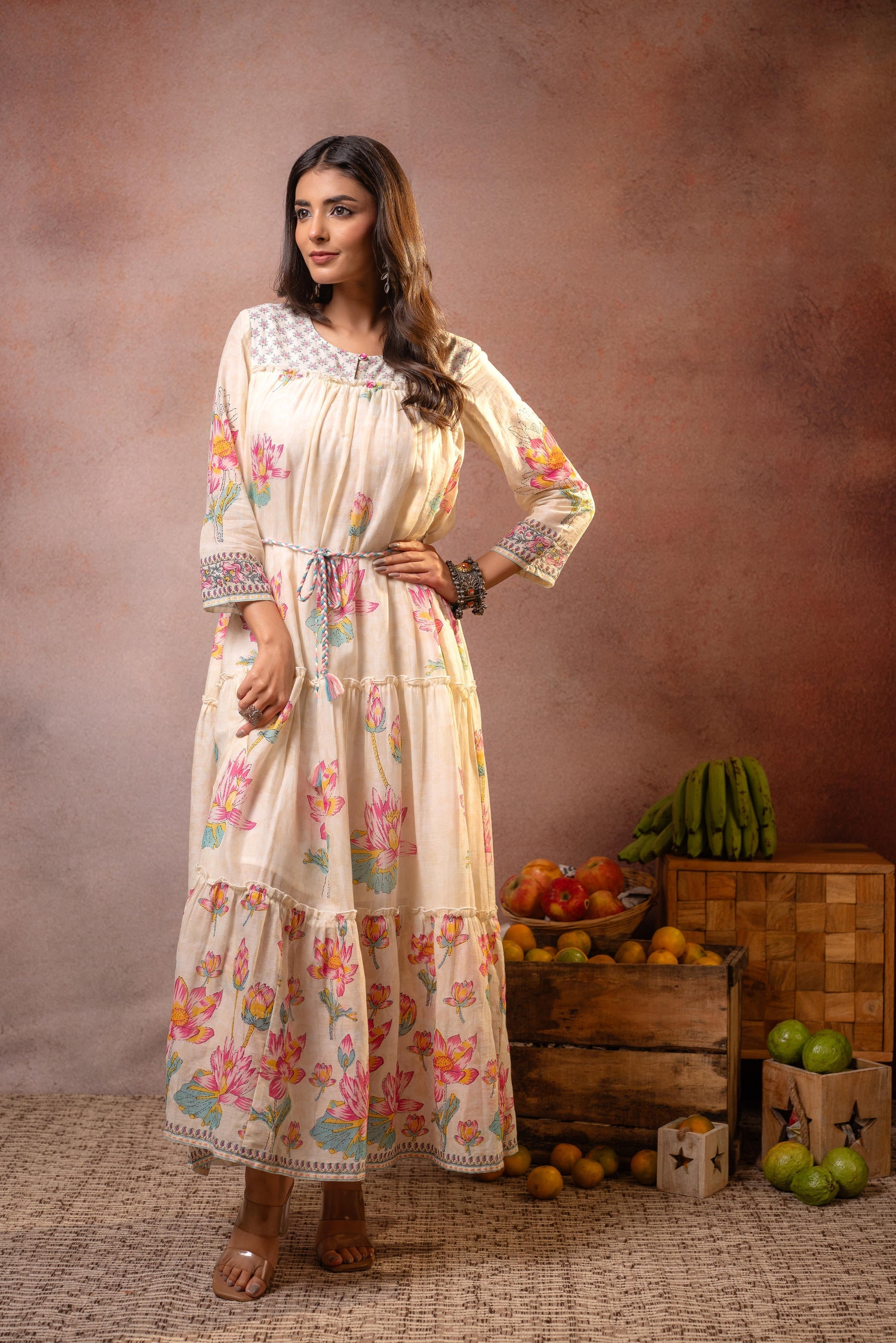 Juniper Ivory Gulbahar Tiered Boho Maxi Dress