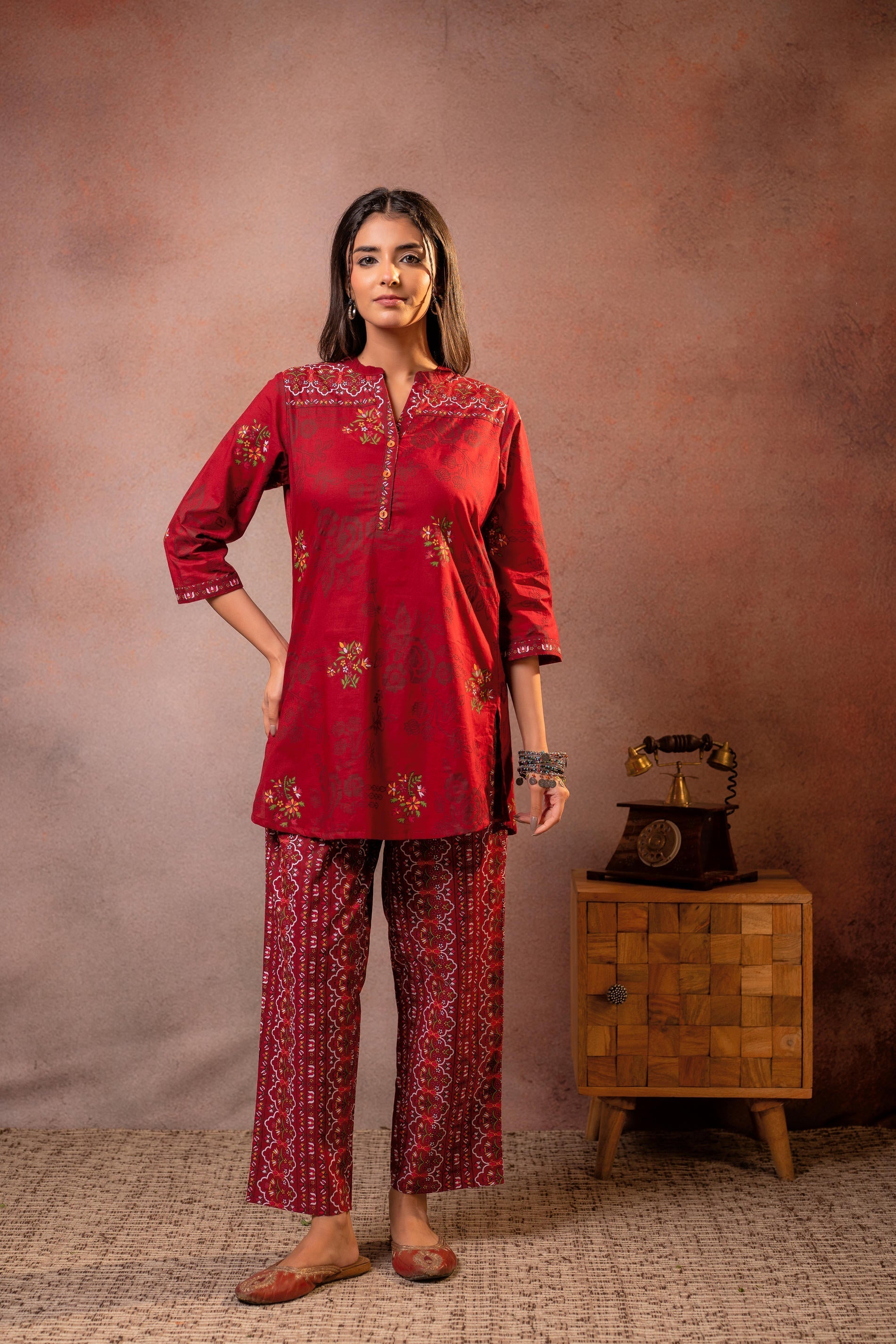 Juniper Maroon Blossom Printed Co-ord Set