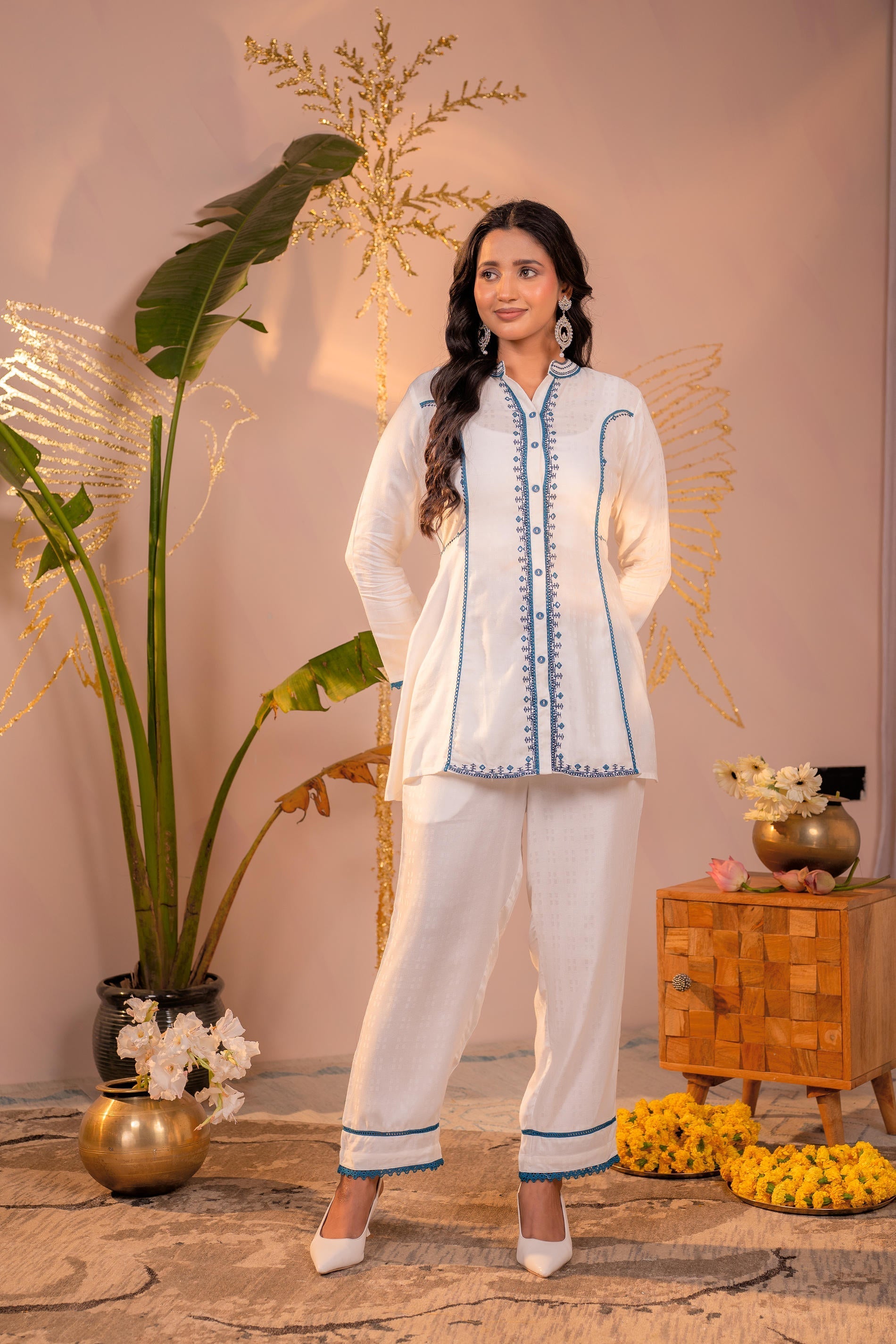 Juniper White Indigo Linework Kurta Set