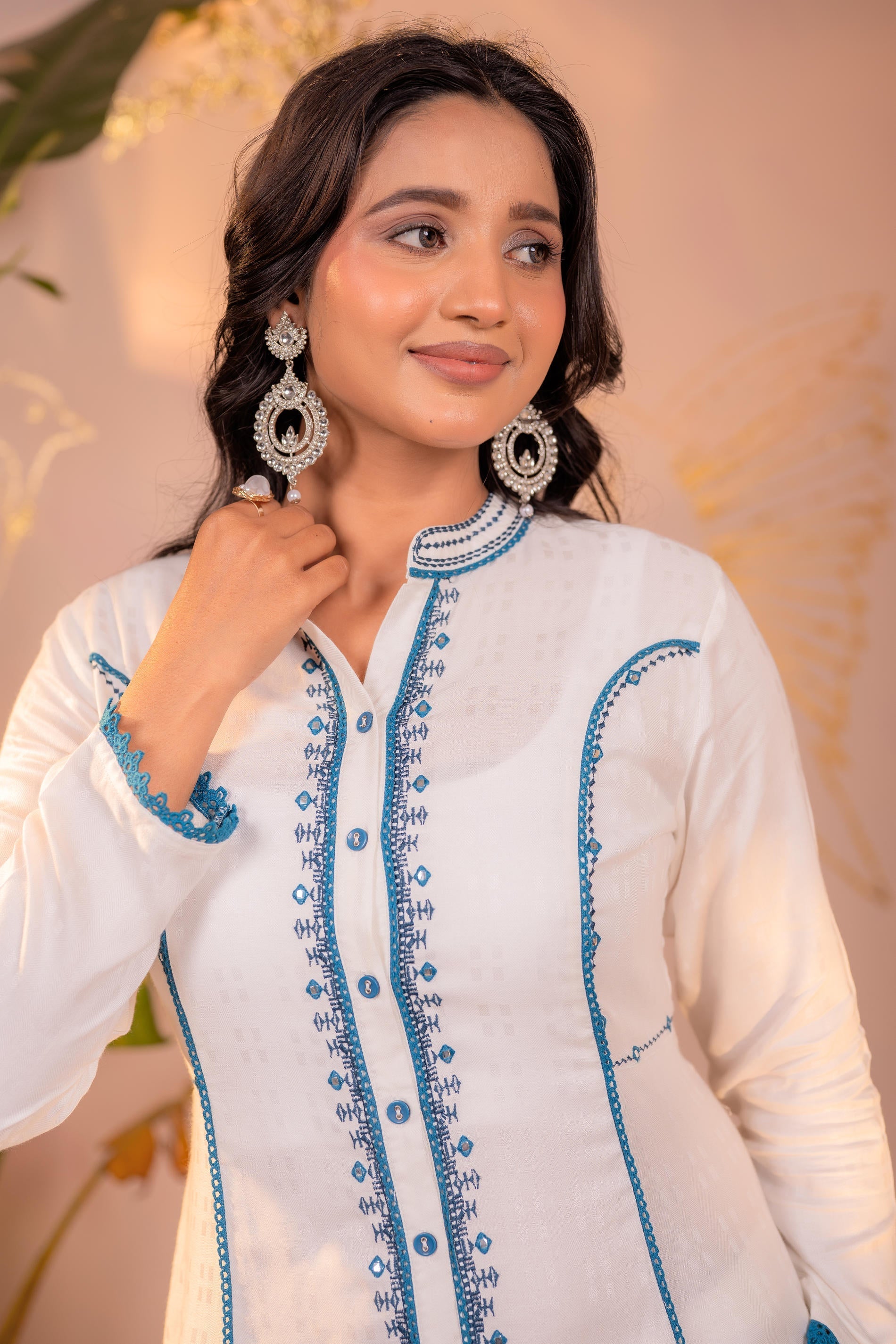 Juniper White Indigo Linework Kurta Set
