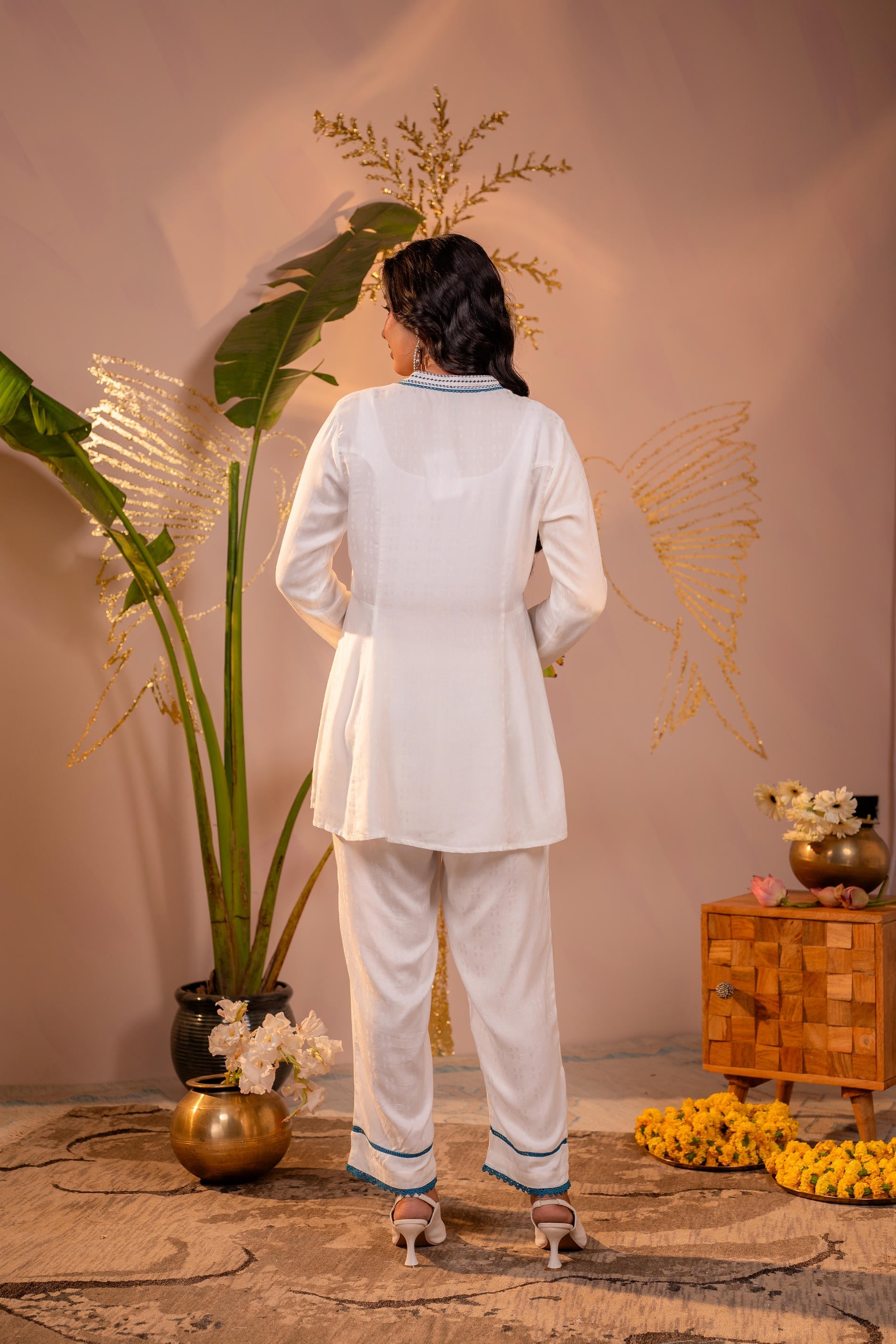 Juniper White Indigo Linework Kurta Set