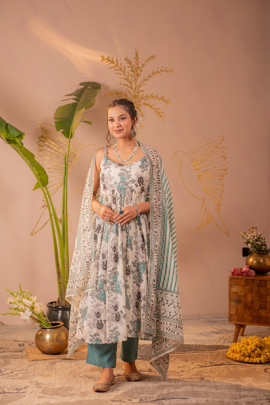 Juniper Ivory Meadow Bloom Kurta Pant And Dupatta Set