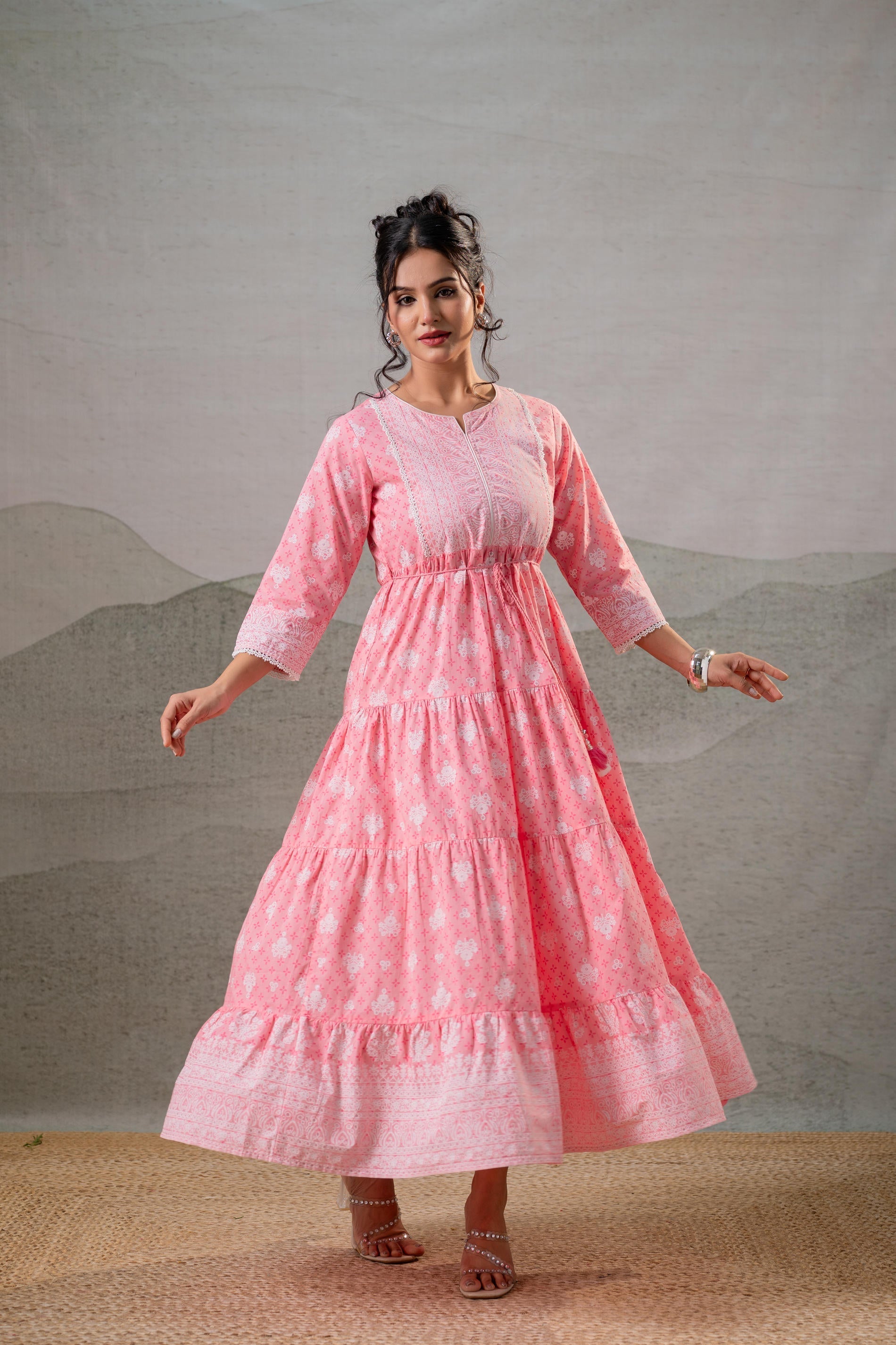 Juniper Baby Pink Tiered Anarkali Dress
