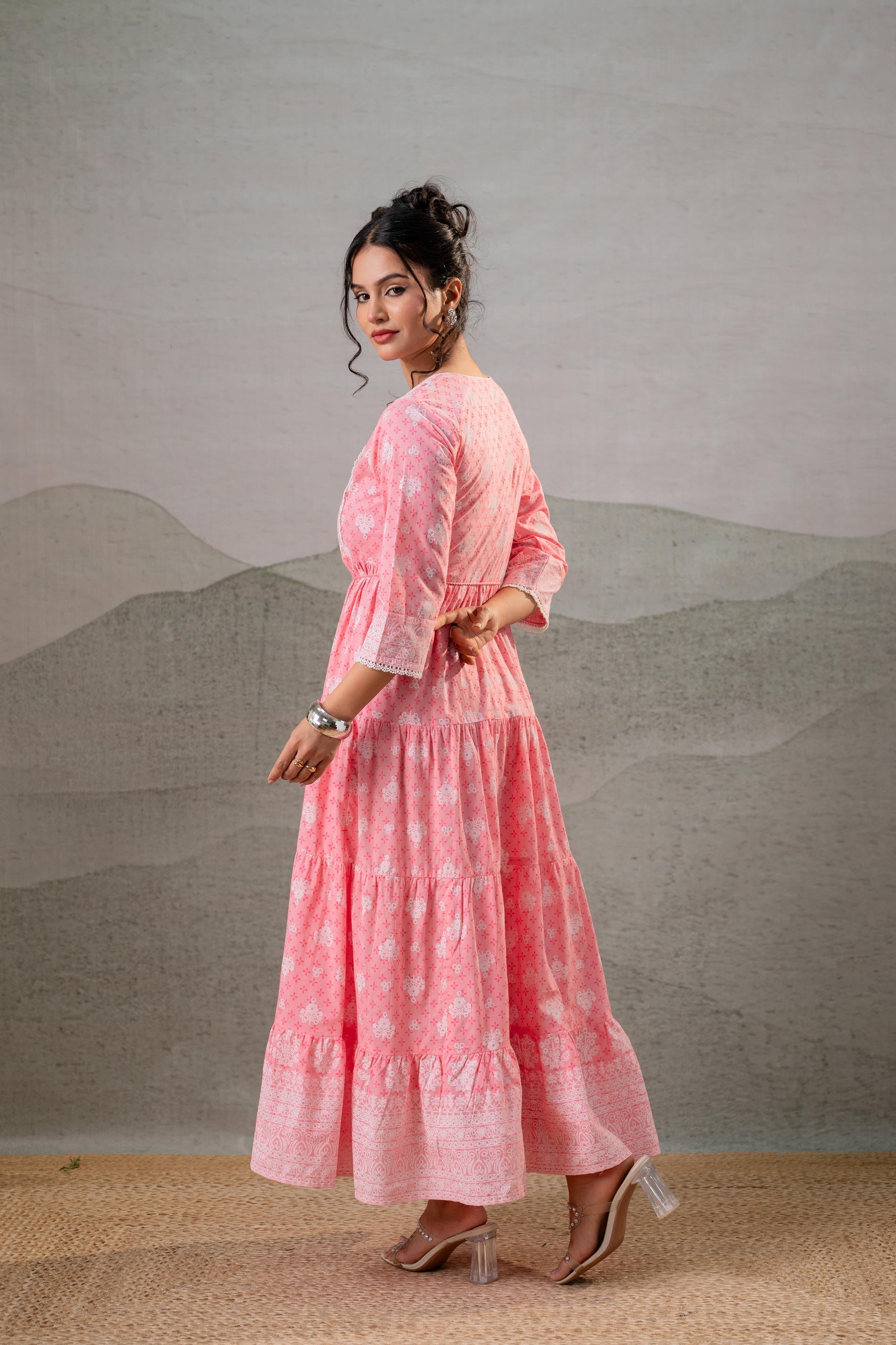 Juniper Baby Pink Tiered Anarkali Dress