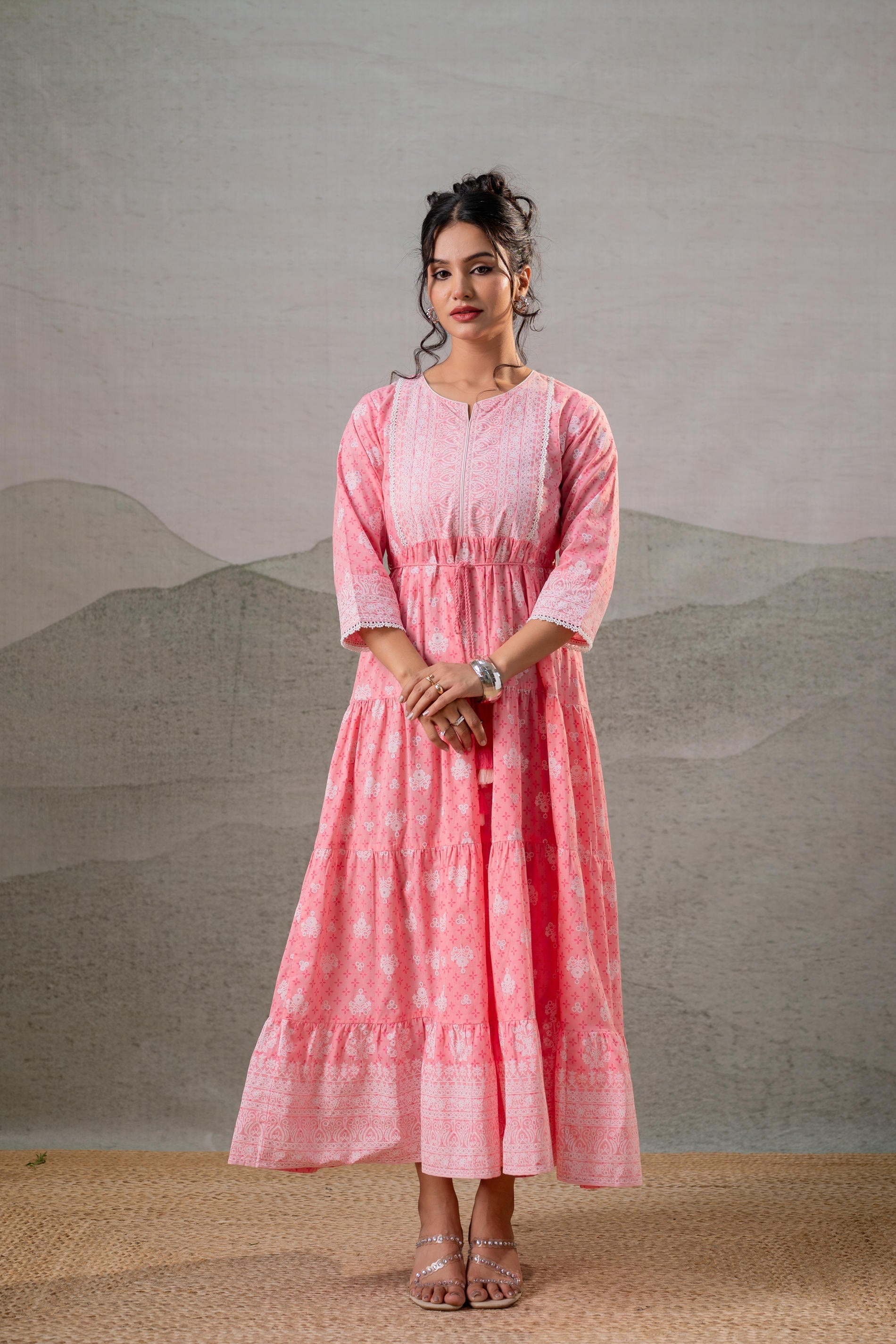 Juniper Baby Pink Tiered Anarkali Dress