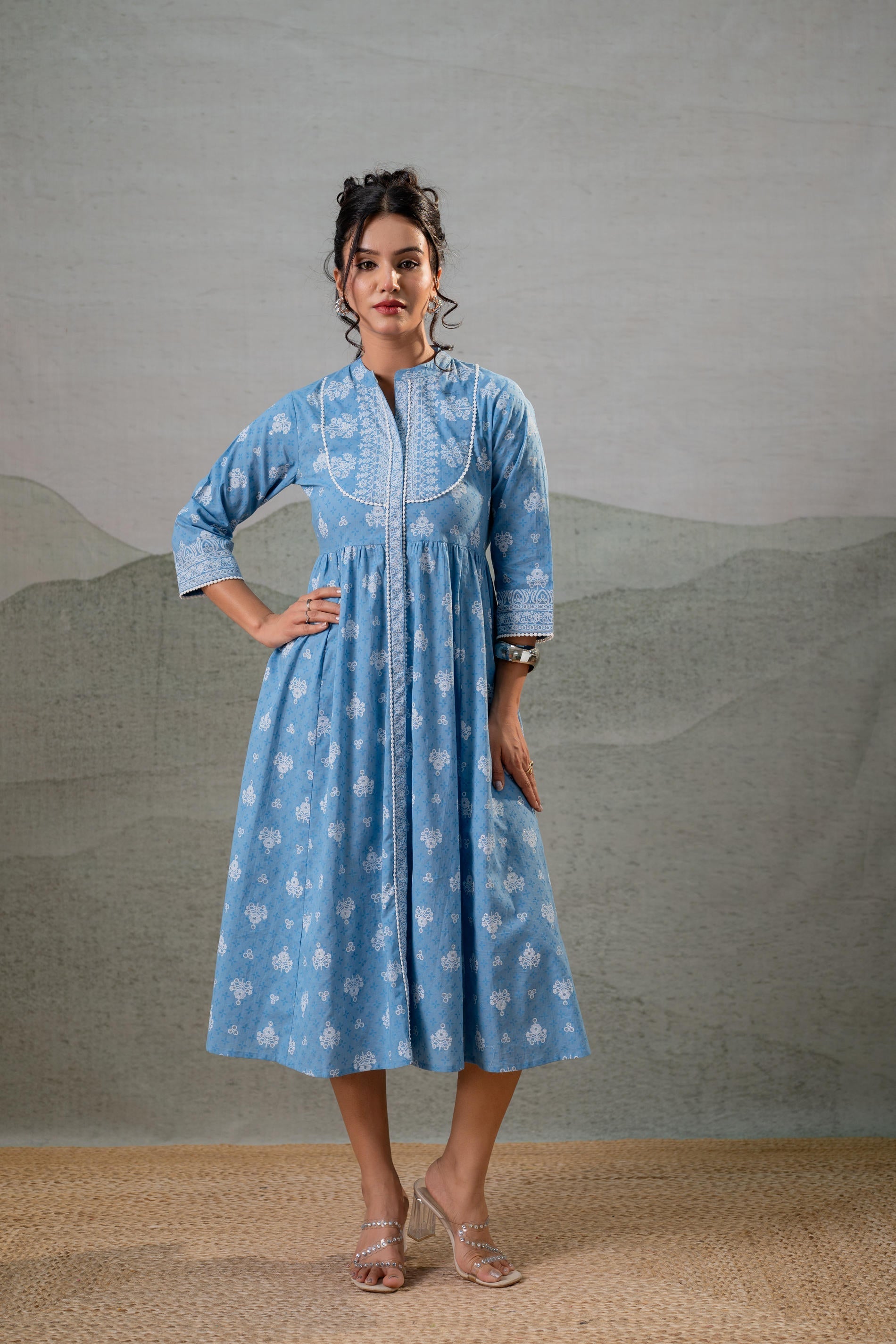 Juniper Neel Pushp Gathered Anarkali Dress