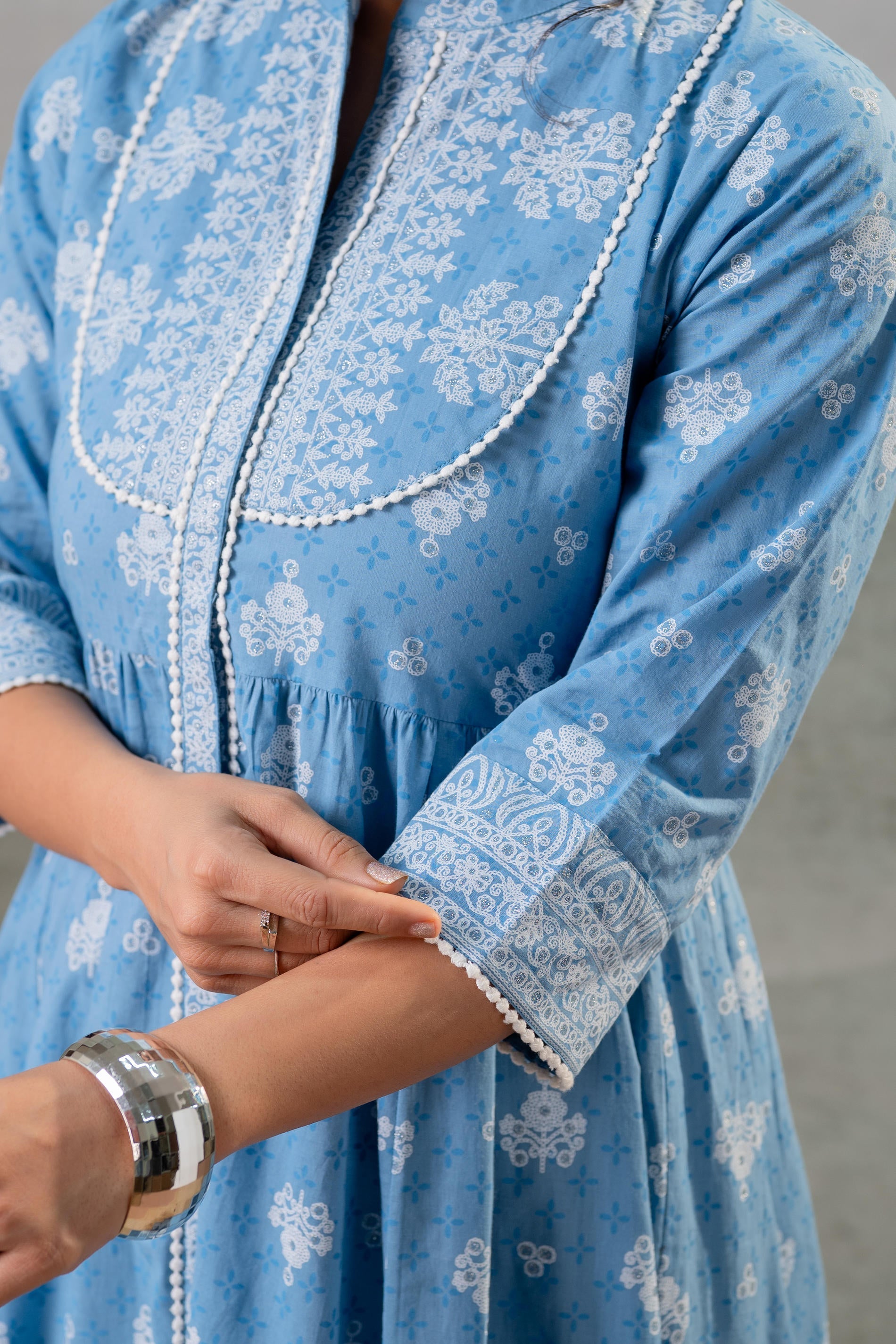 Juniper Neel Pushp Gathered Anarkali Dress