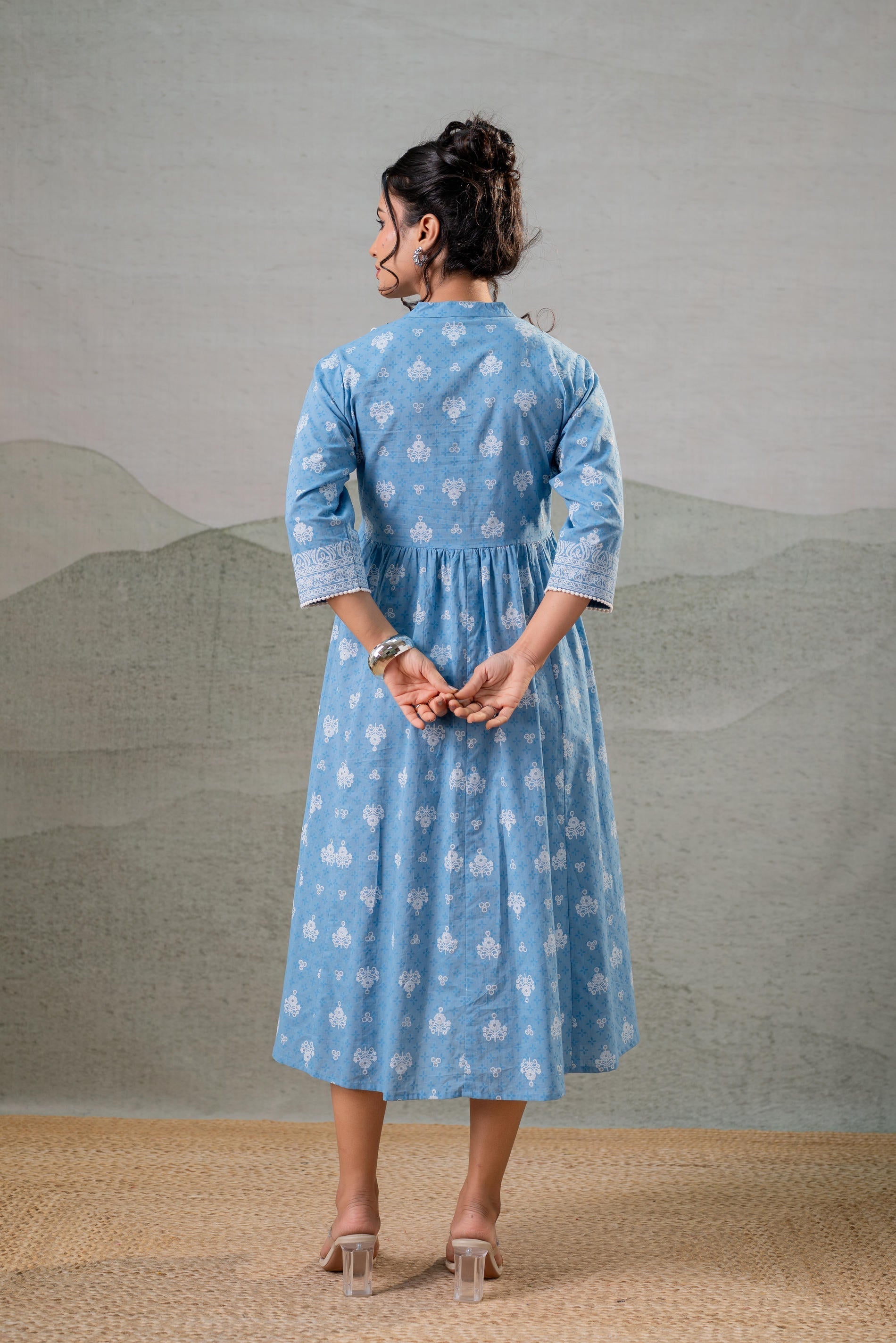 Juniper Neel Pushp Gathered Anarkali Dress