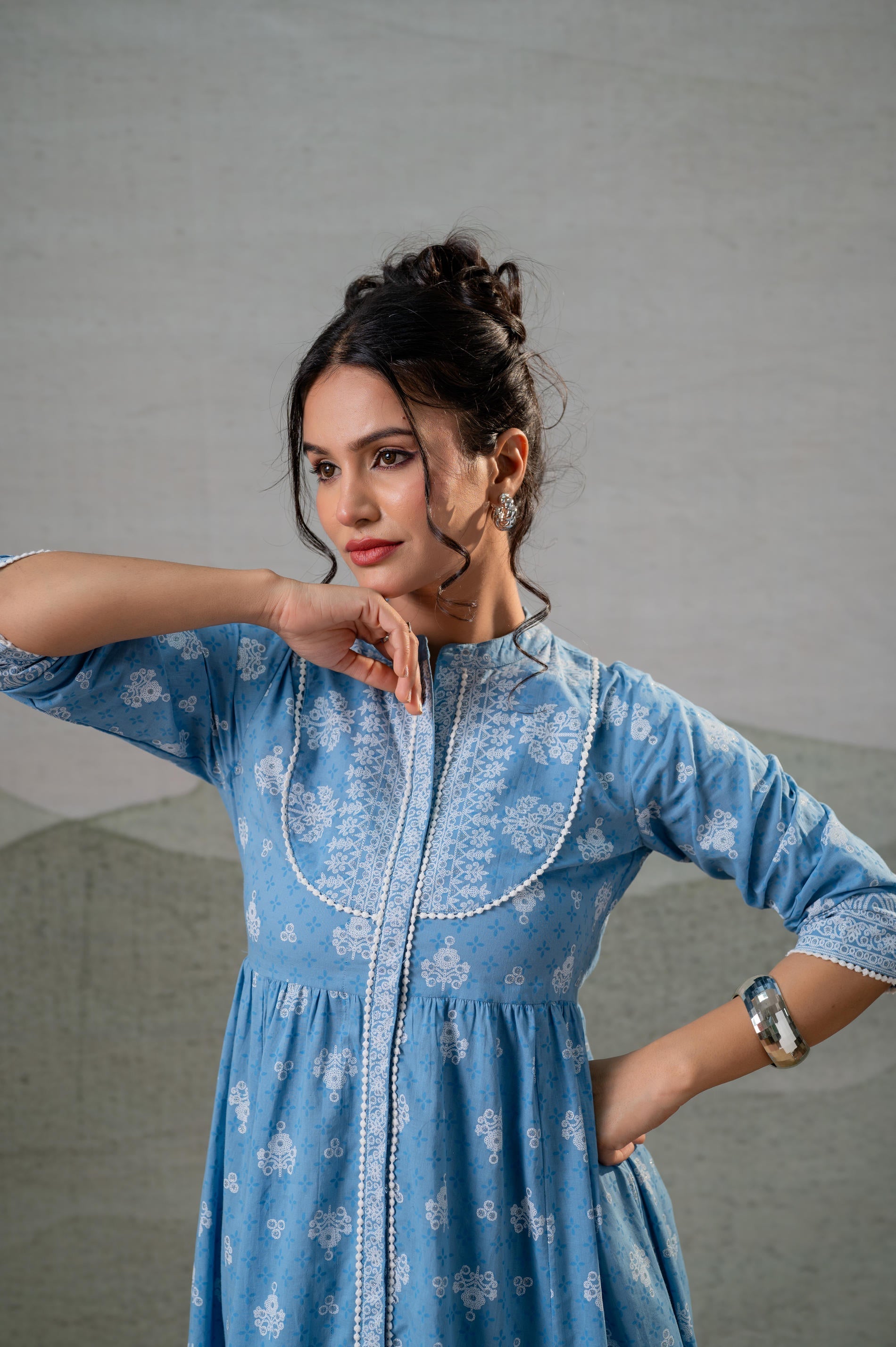 Juniper Neel Pushp Gathered Anarkali Dress