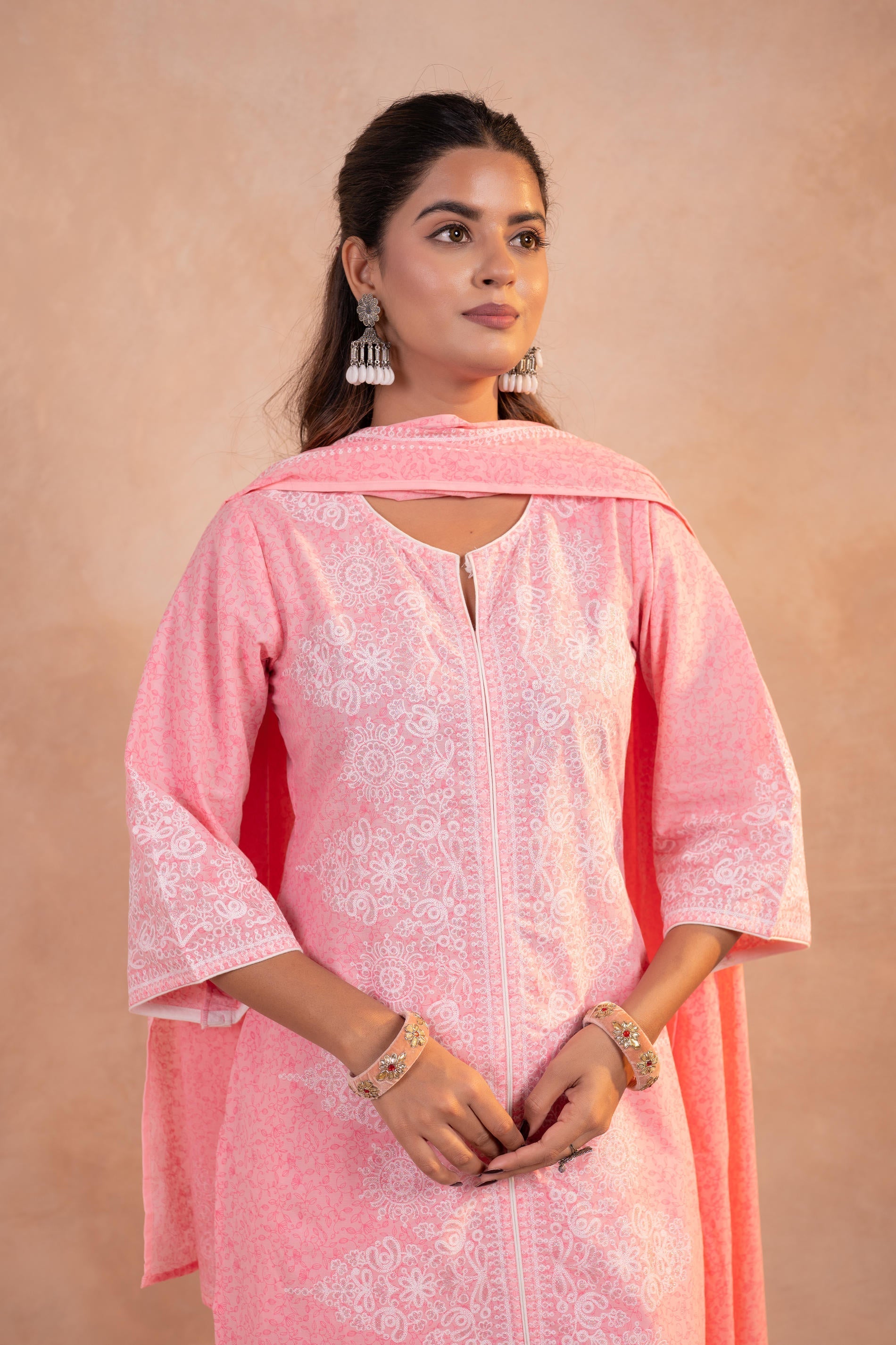 Juniper Blush Noor Printed Kurta Pant And Dupatta Set