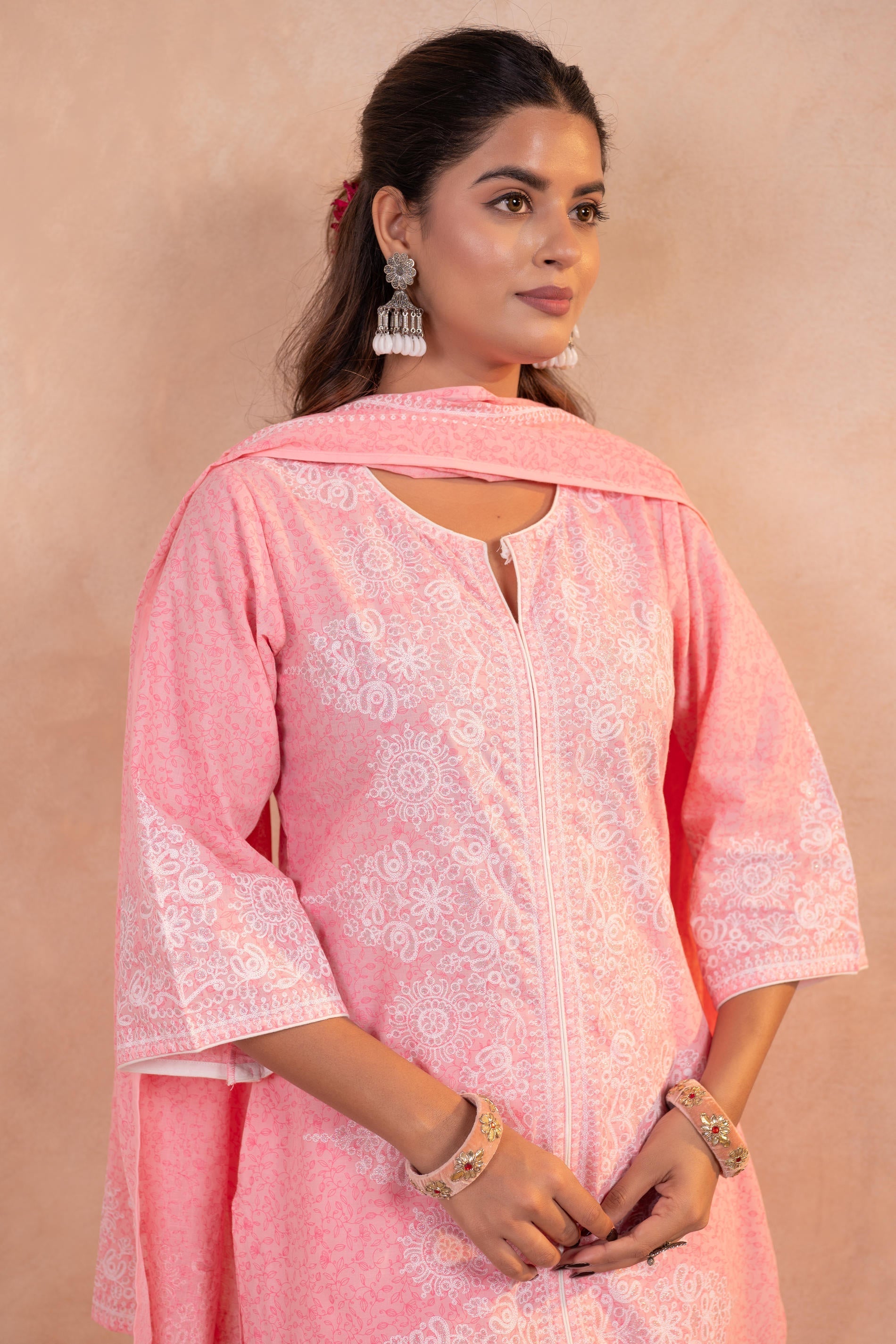 Juniper Blush Noor Printed Kurta Pant And Dupatta Set