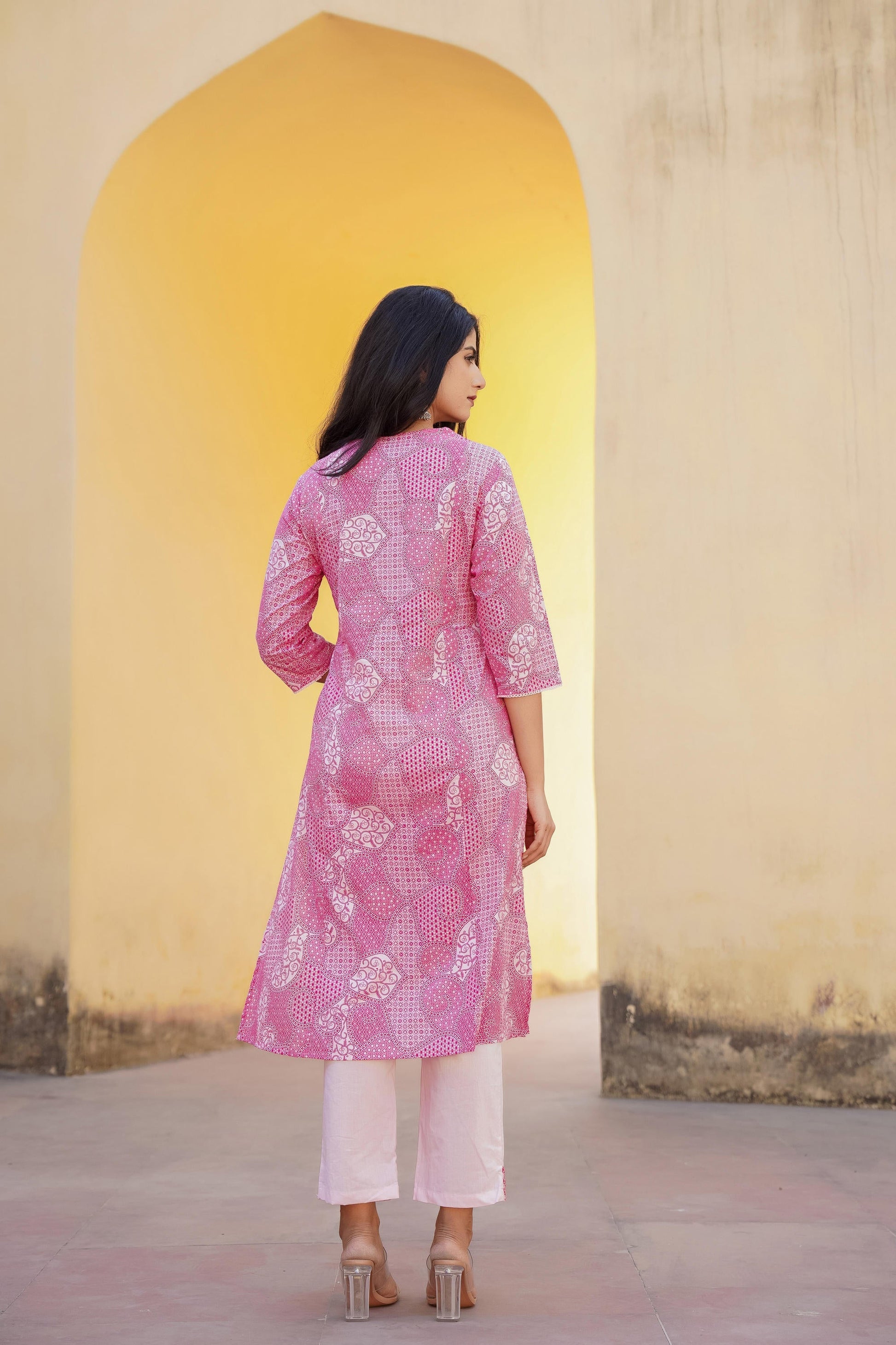Juniper Light Pink Ethnic Motif Printed Kurta Pant And Dupatta Set With Mirror & Thread Work