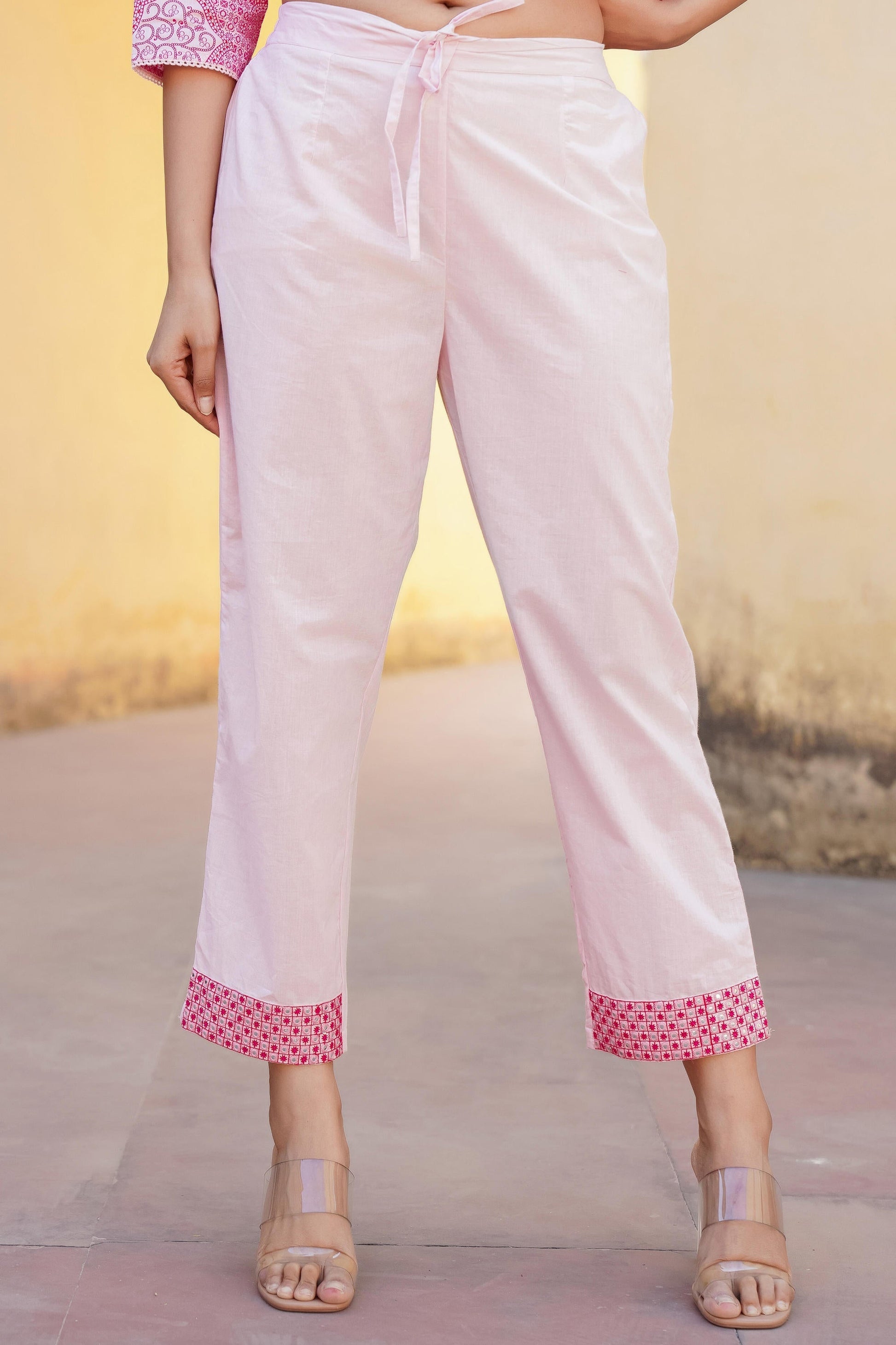 Juniper Light Pink Ethnic Motif Printed Kurta Pant And Dupatta Set With Mirror & Thread Work