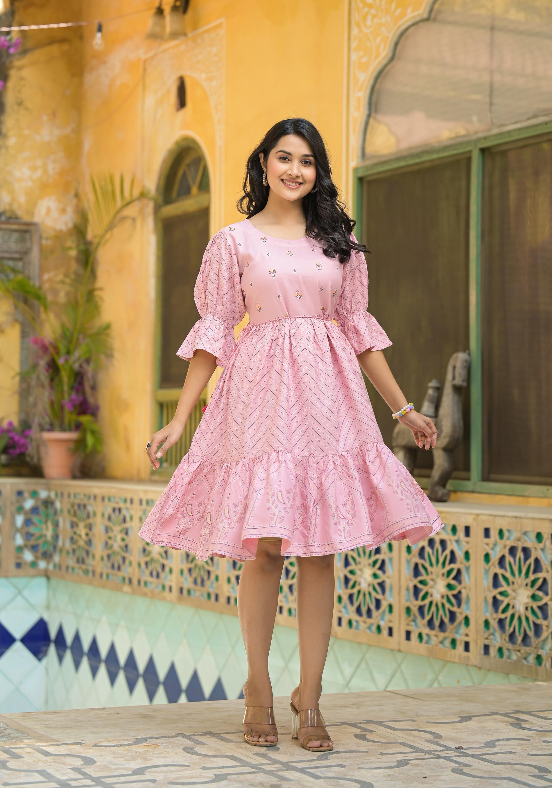 Juniper Blush Pink Bloom Fit & Flare Short Dress