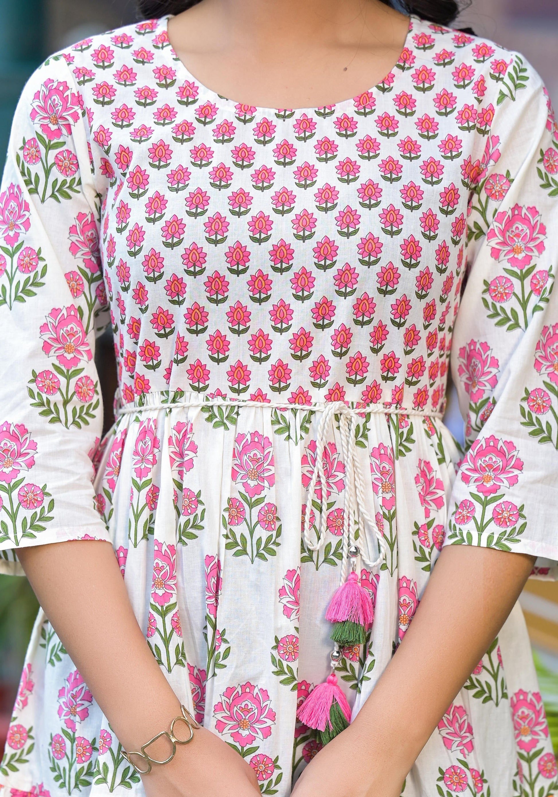 Juniper Women's Off Lime Floral Printed Cotton Short Dress With Doris
