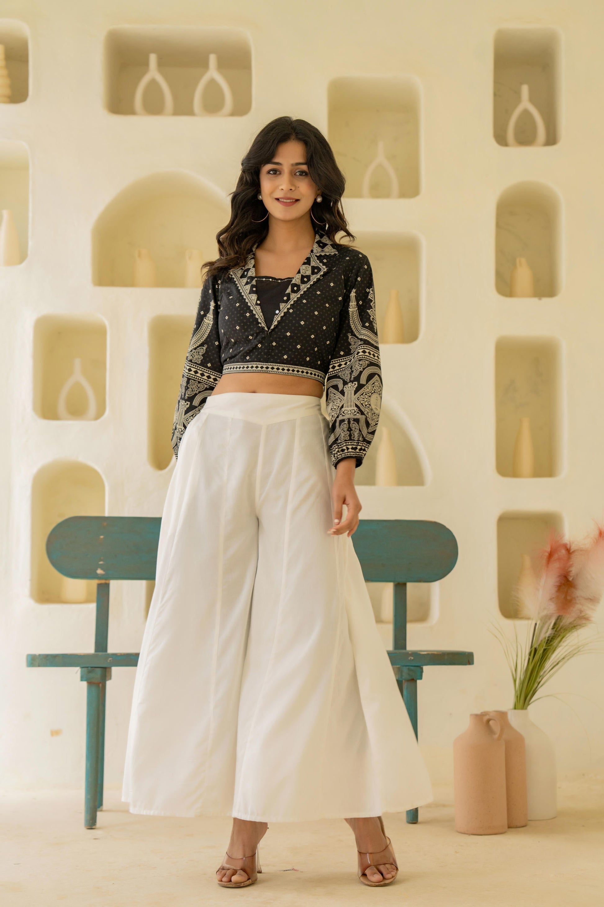 Juniper Off White Solid Viscose Palazzo Pants