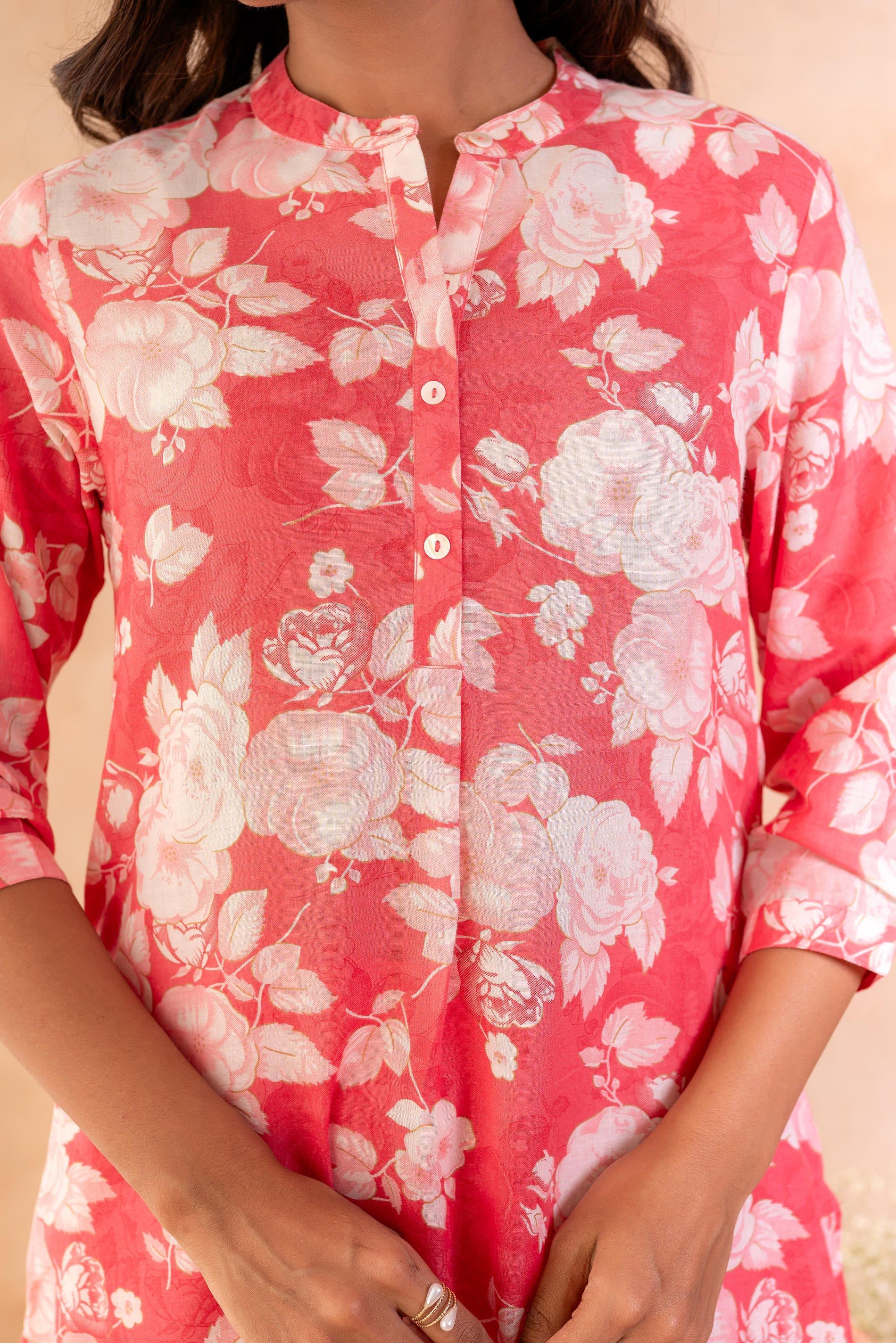Juniper Red Bloom Floral Kurta And Pant Set