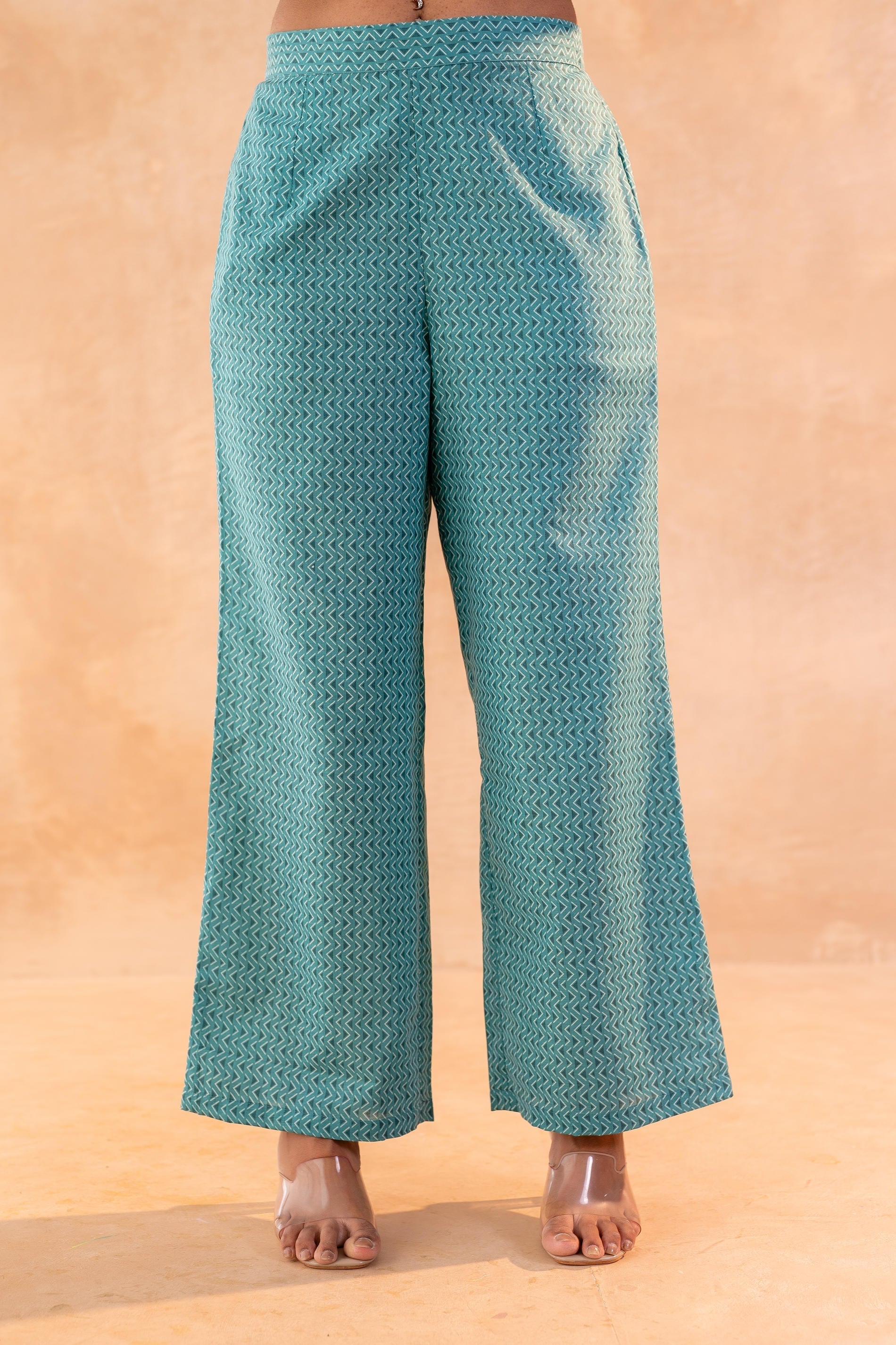 Juniper Teal Garden Bloom Kurta And Pant Set
